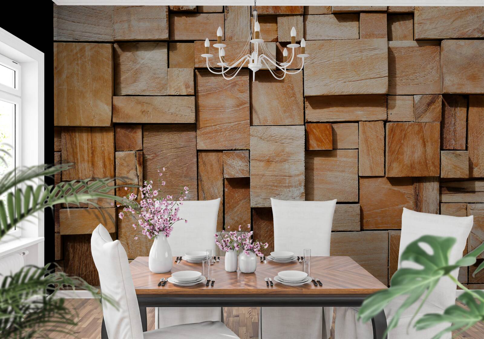 Fototapet produs decorativ realizat din fragmente de lemn