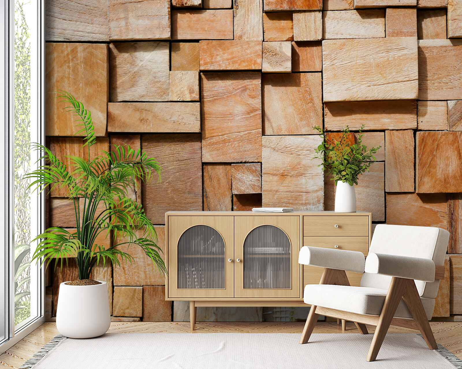 Fototapet produs decorativ realizat din fragmente de lemn