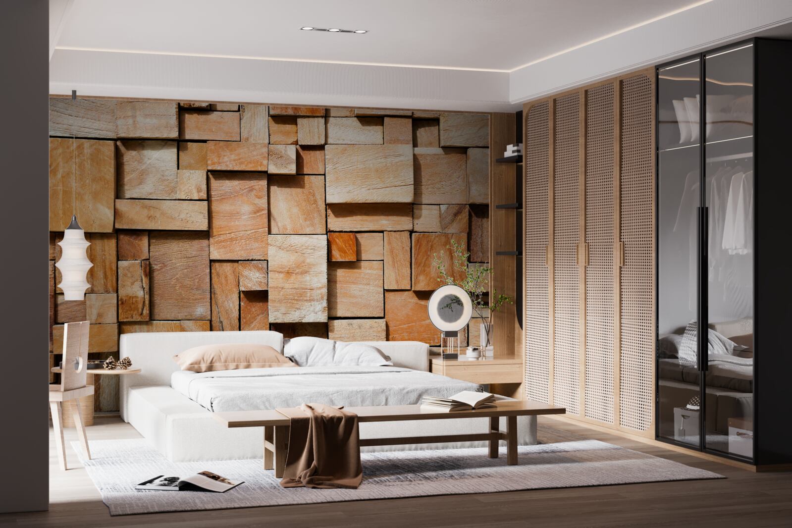 Fototapet produs decorativ realizat din fragmente de lemn