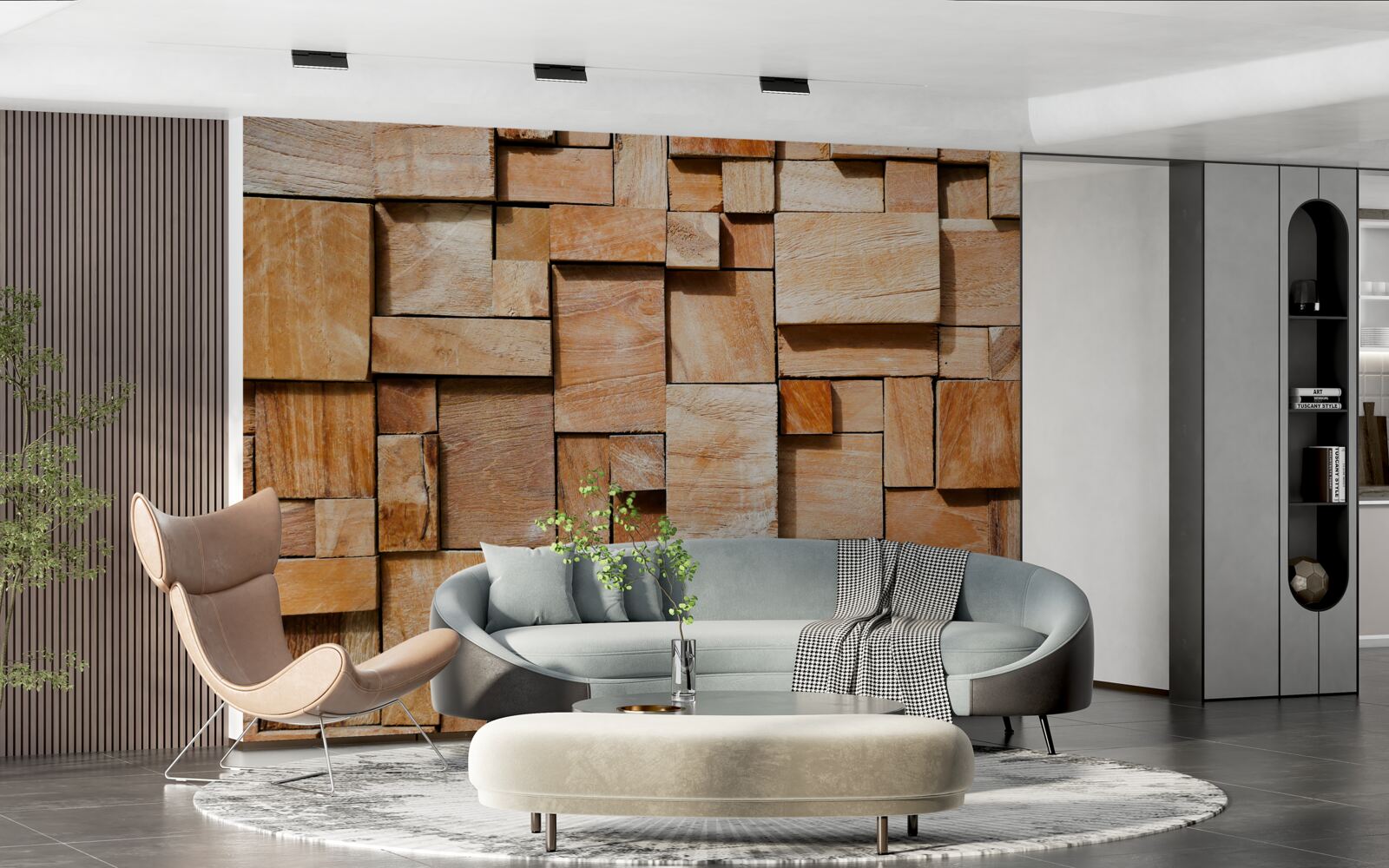 Fototapet produs decorativ realizat din fragmente de lemn