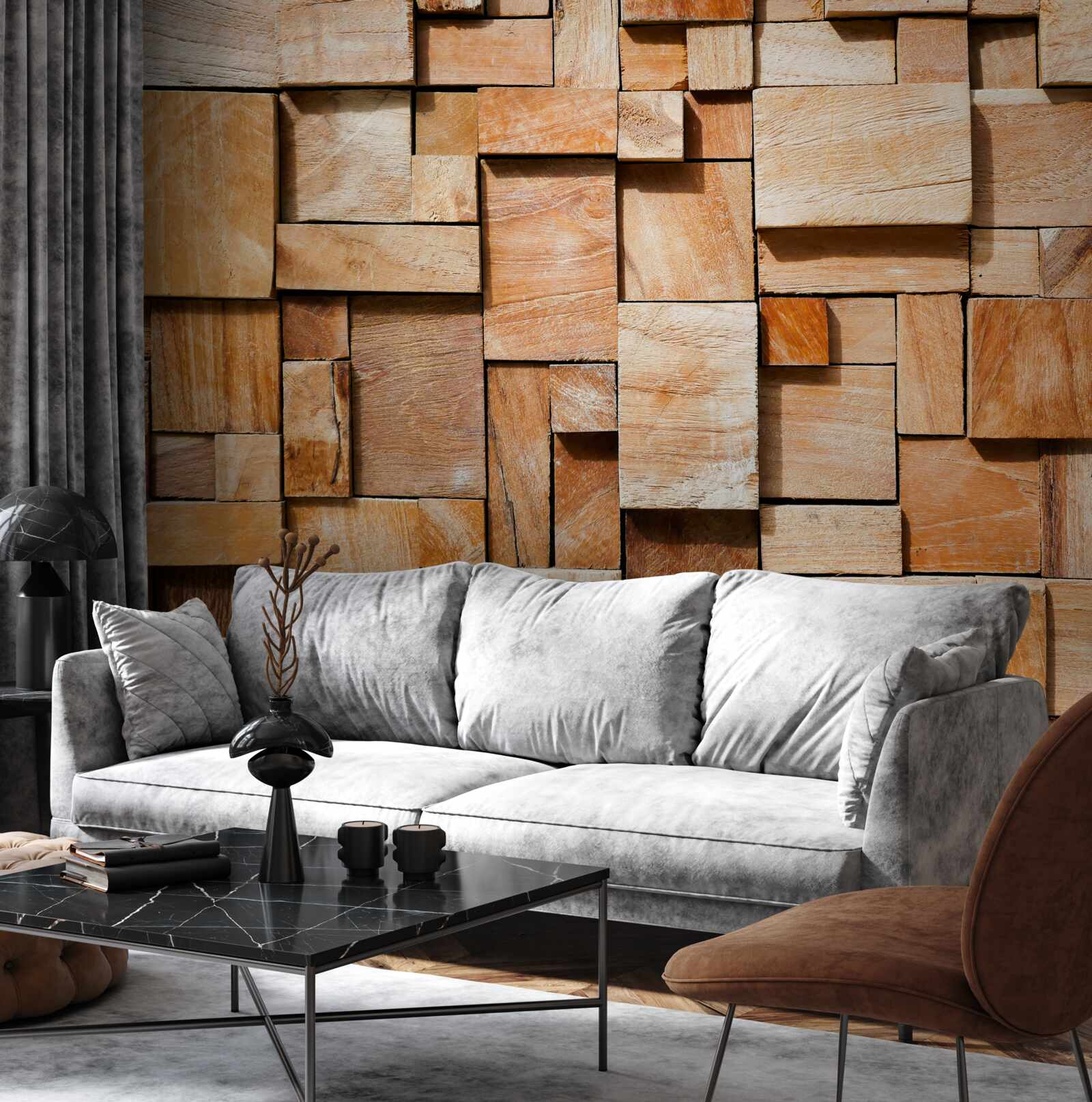 Fototapet produs decorativ realizat din fragmente de lemn