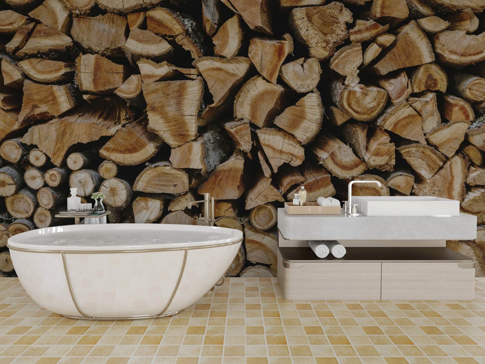 Fototapet bucăți de lemn puse împreună