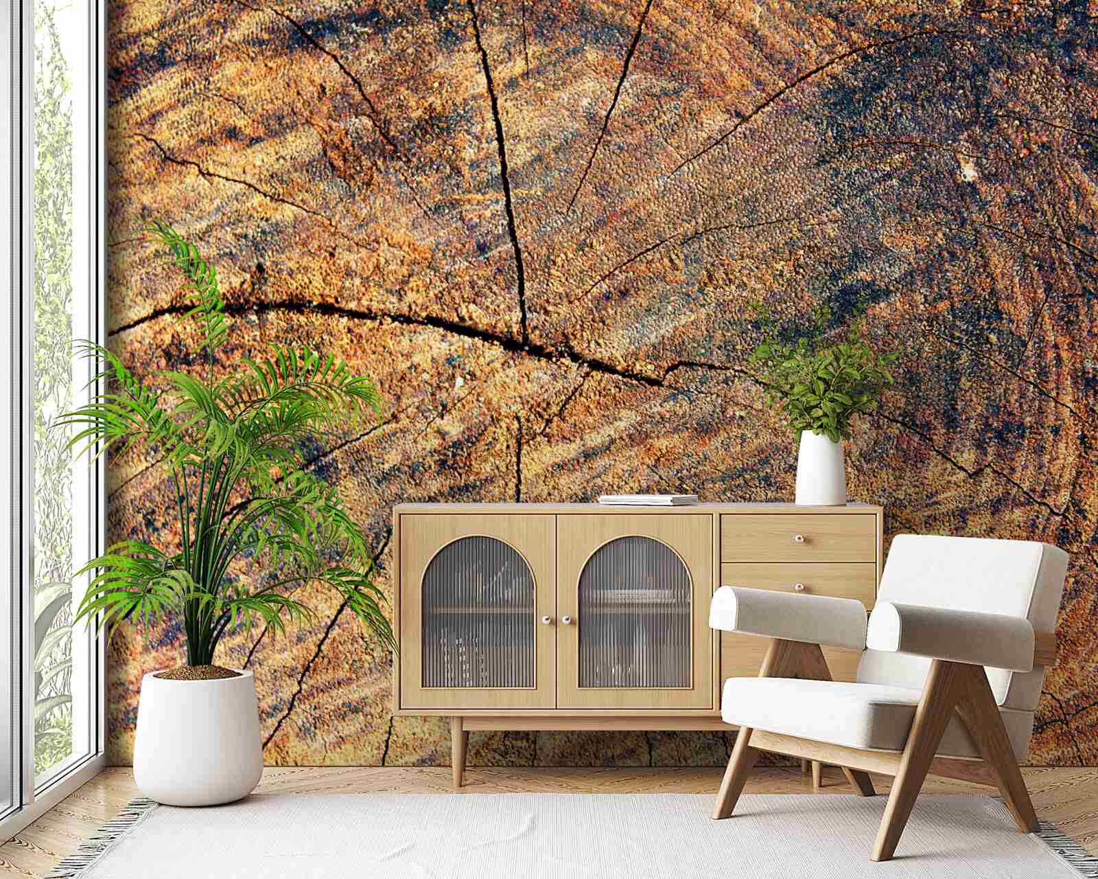 Fototapet Lanțuri de viață de copac pe un trunchi tăiat