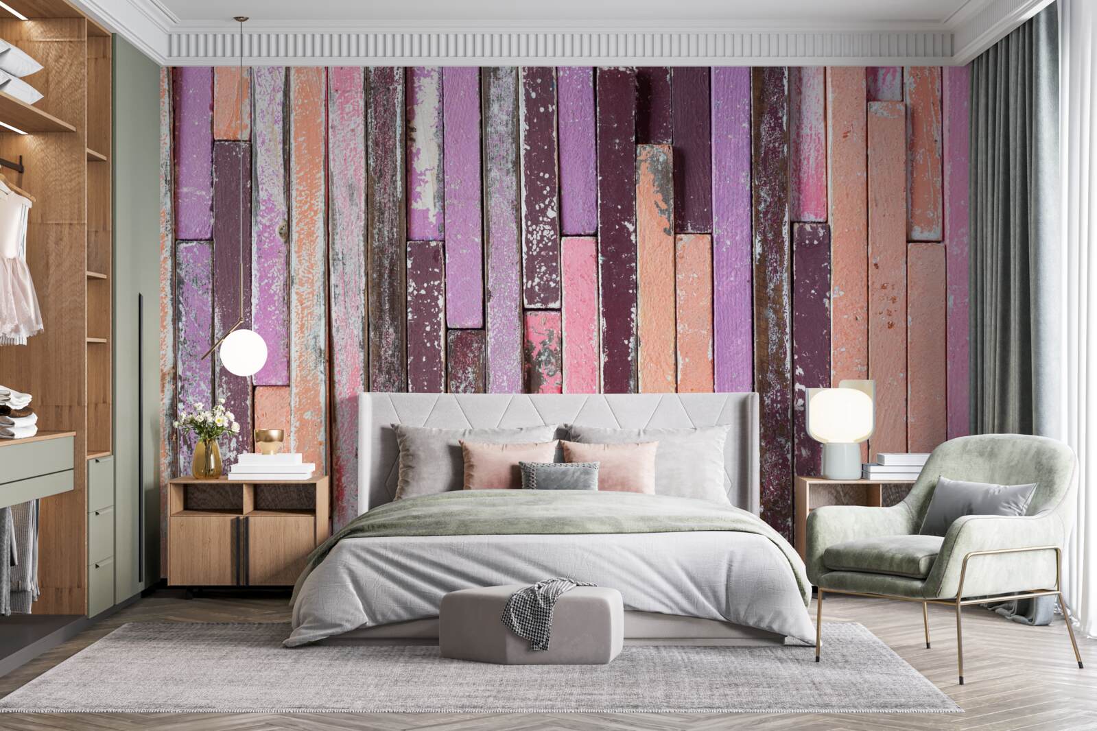 Fototapet baghete de parchet din lemn în diferite culori, de pe vremuri