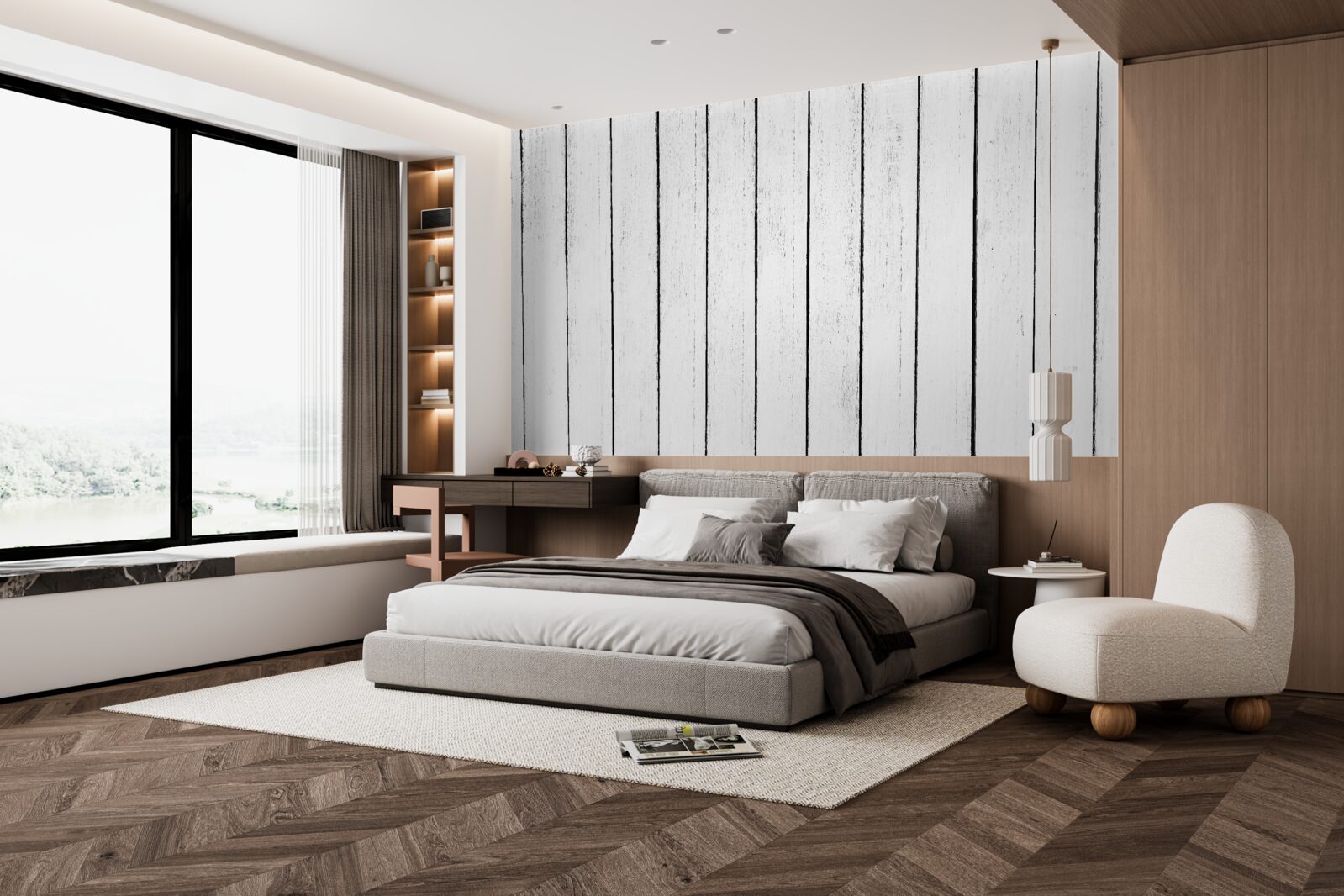 Fototapet placa de parchet alb