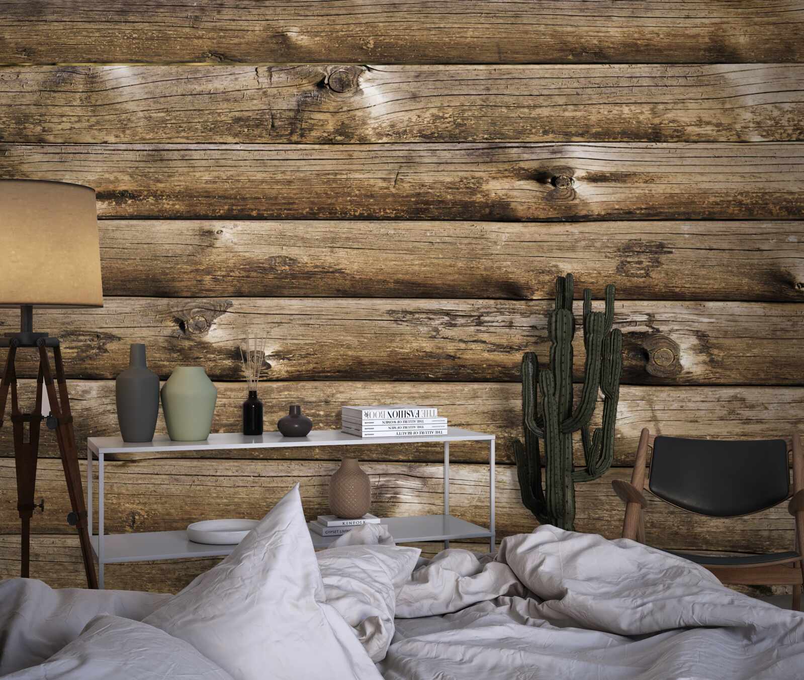 Fototapet Perete din buștean maro