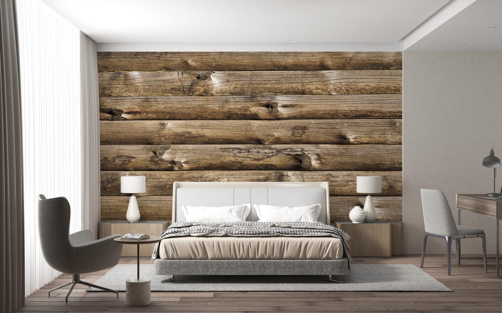 Fototapet Perete din buștean maro