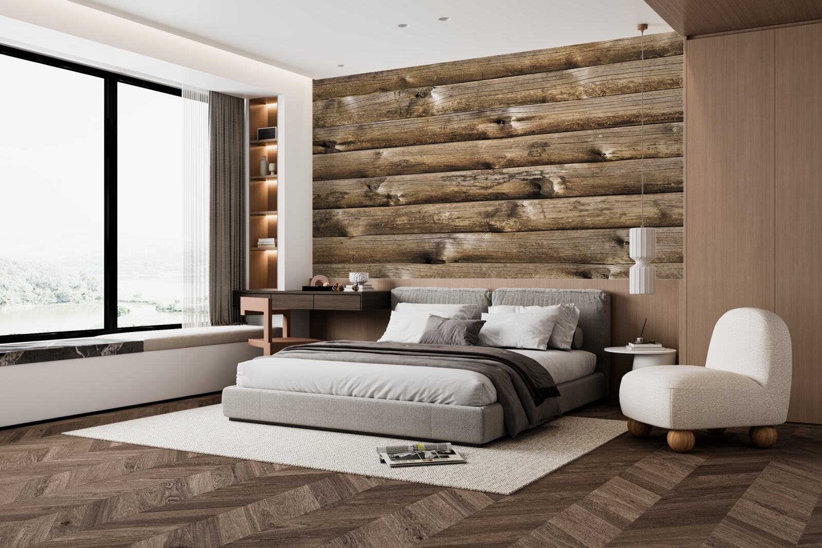 Fototapet Perete din buștean maro