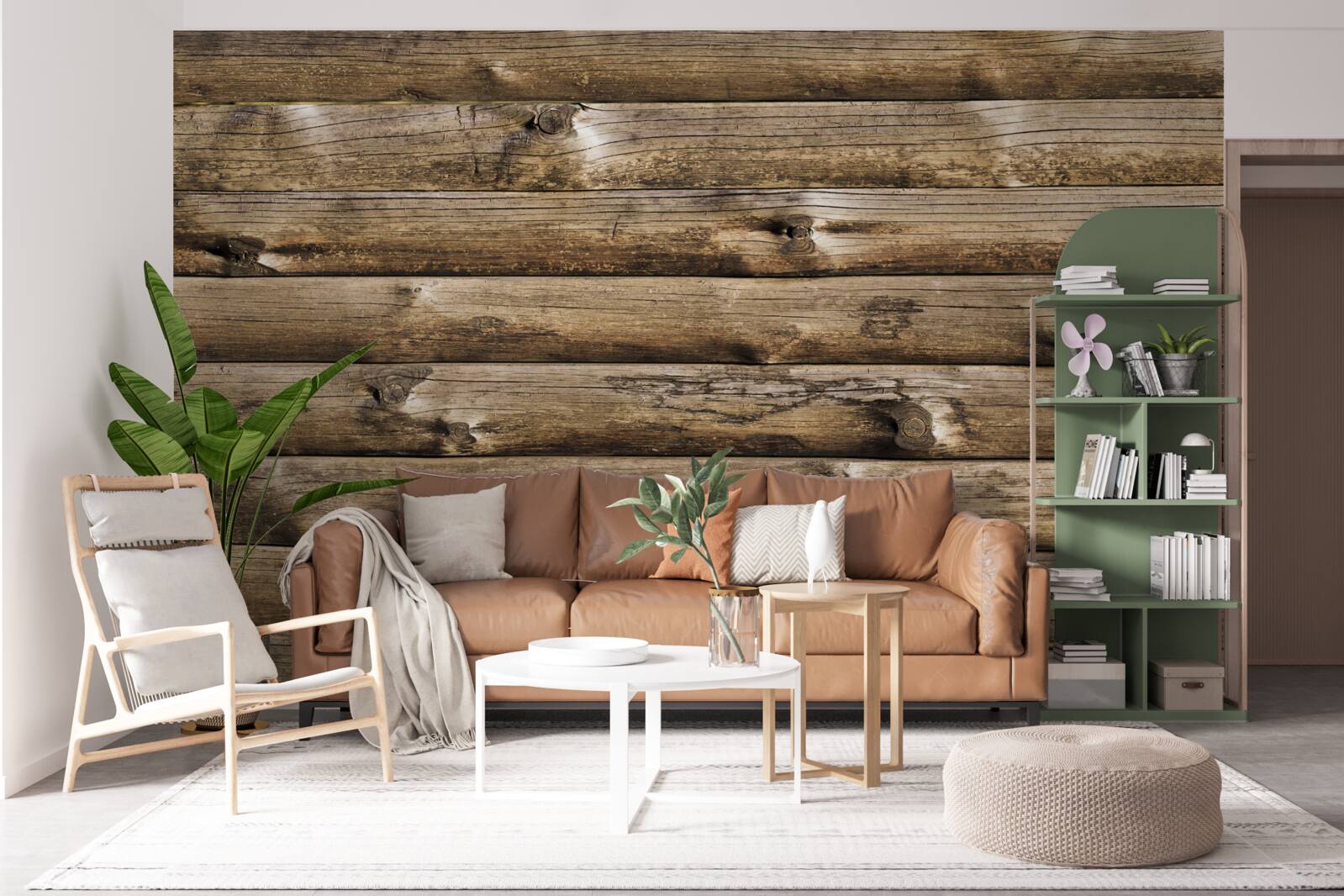 Fototapet Perete din buștean maro