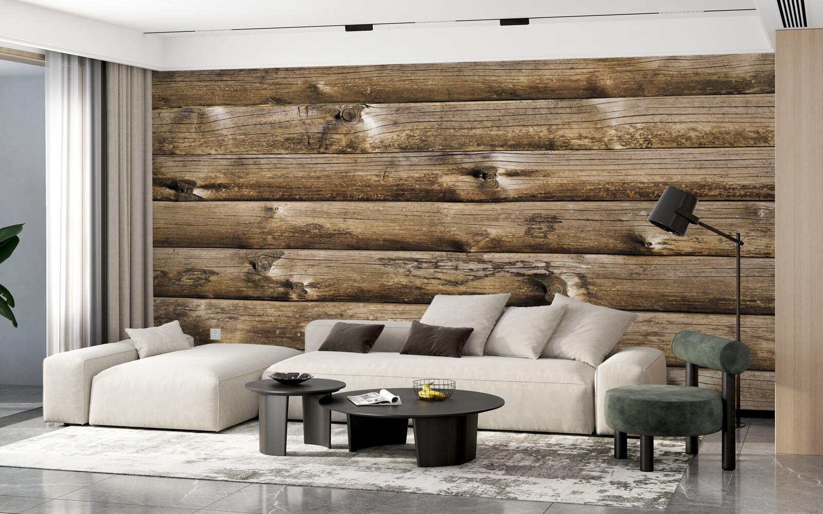 Fototapet Perete din buștean maro