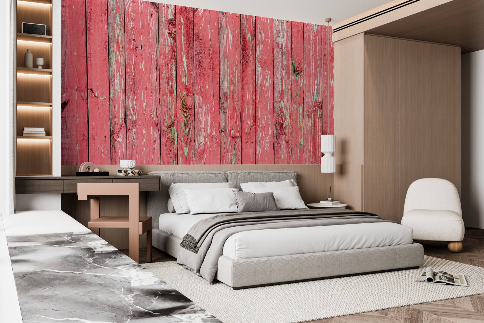 Fototapet gard vopsit roz