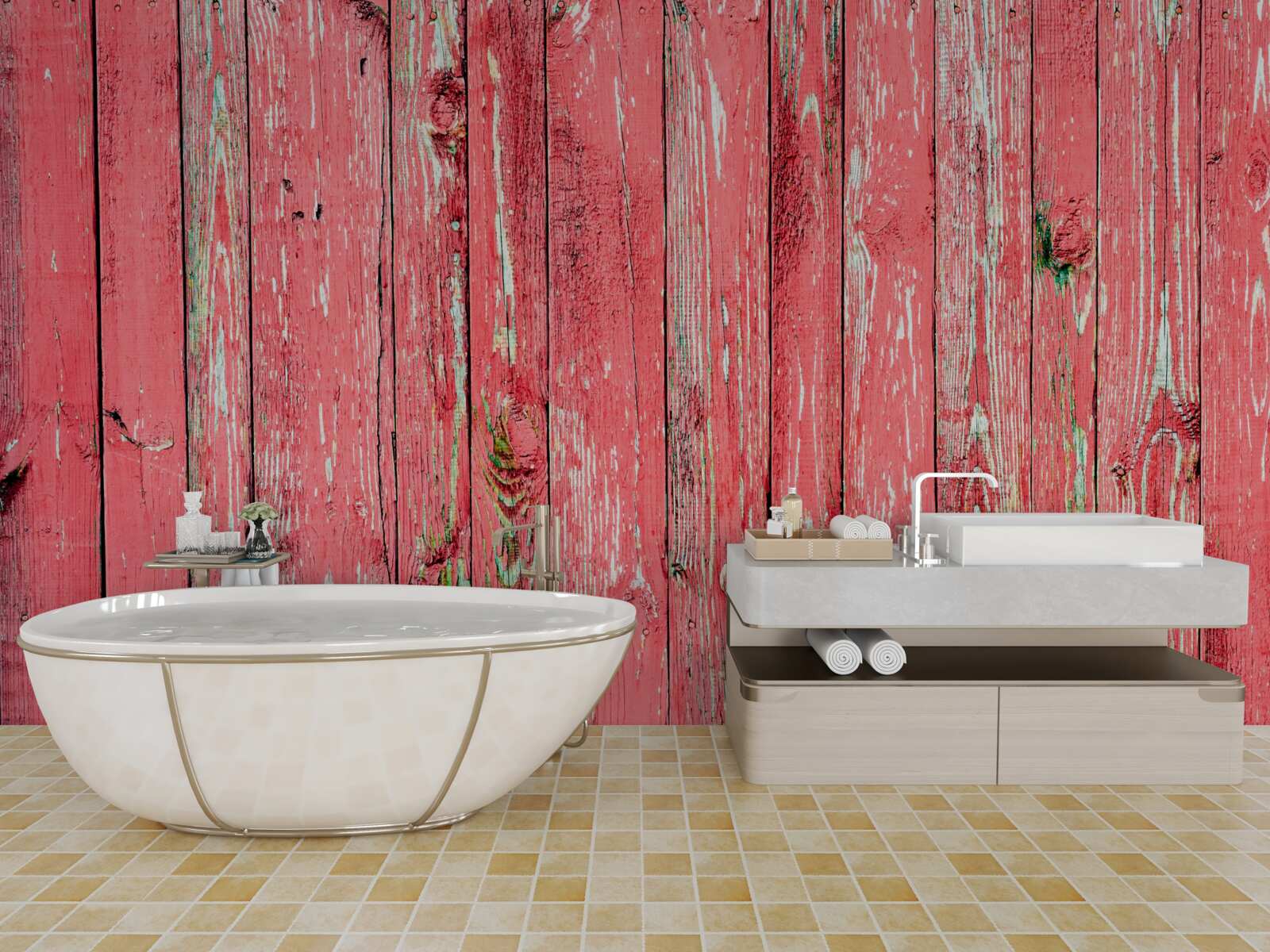 Fototapet gard vopsit roz