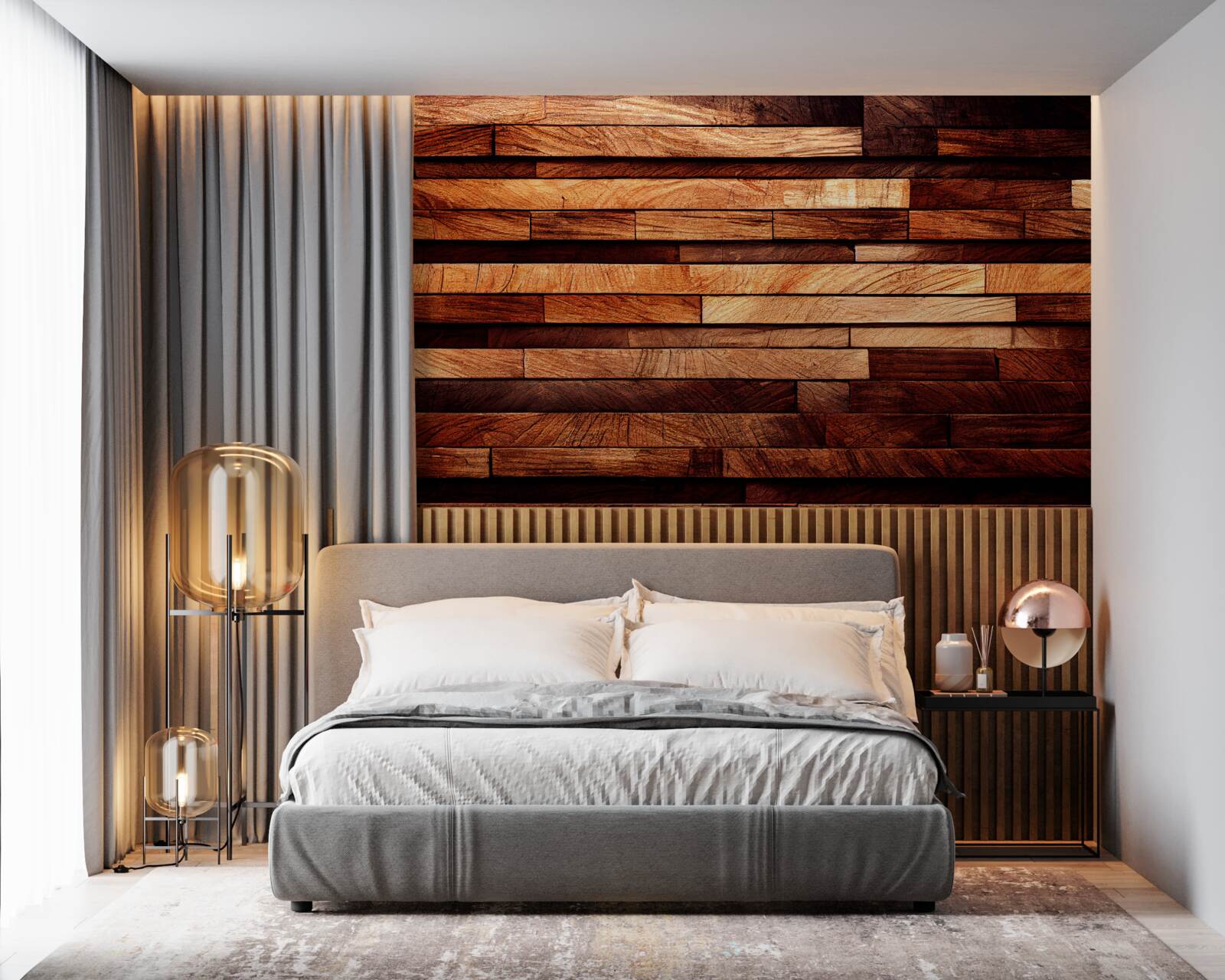 Fototapet perete din lemn asamblat din grinzi