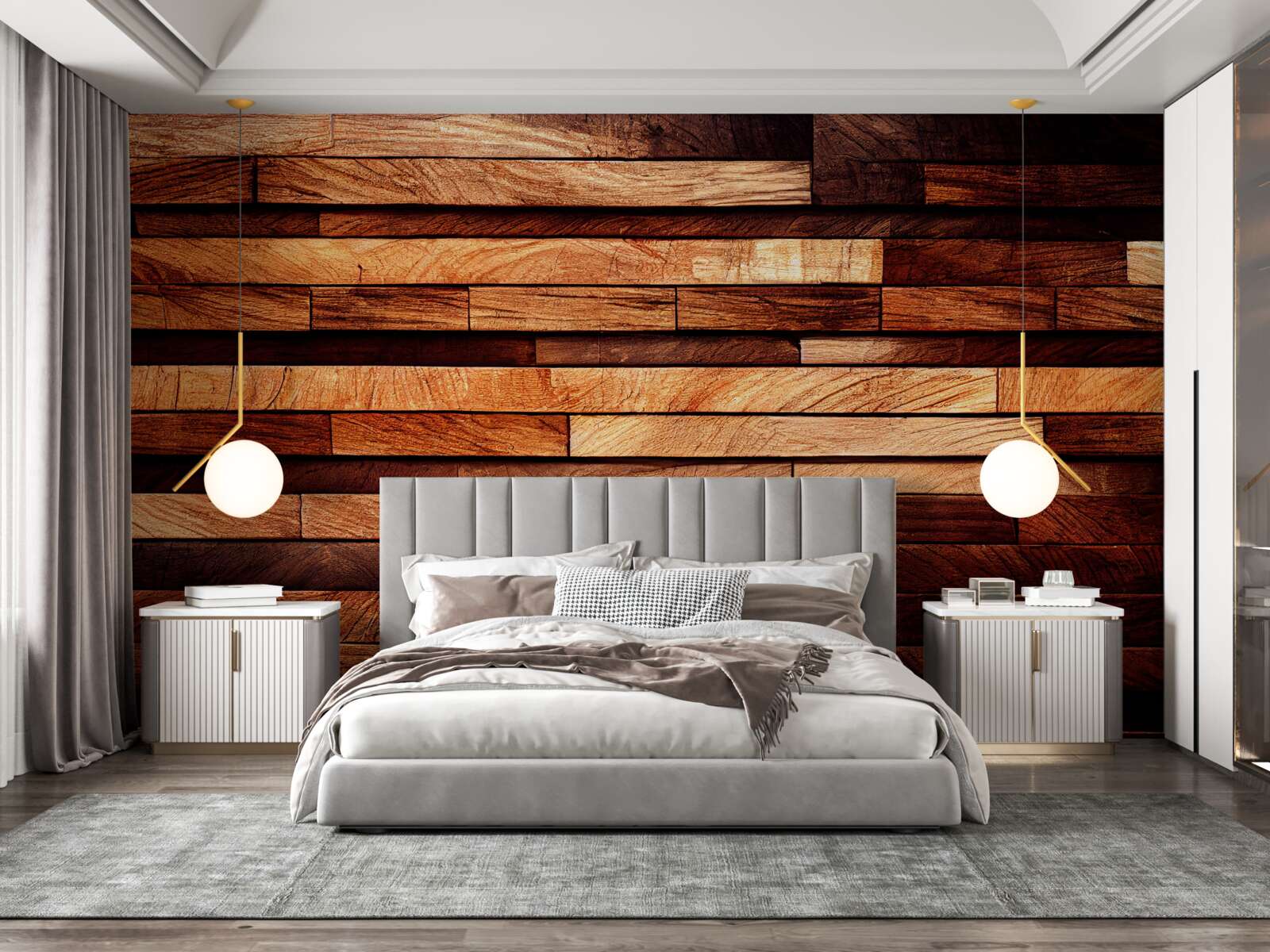 Fototapet perete din lemn asamblat din grinzi