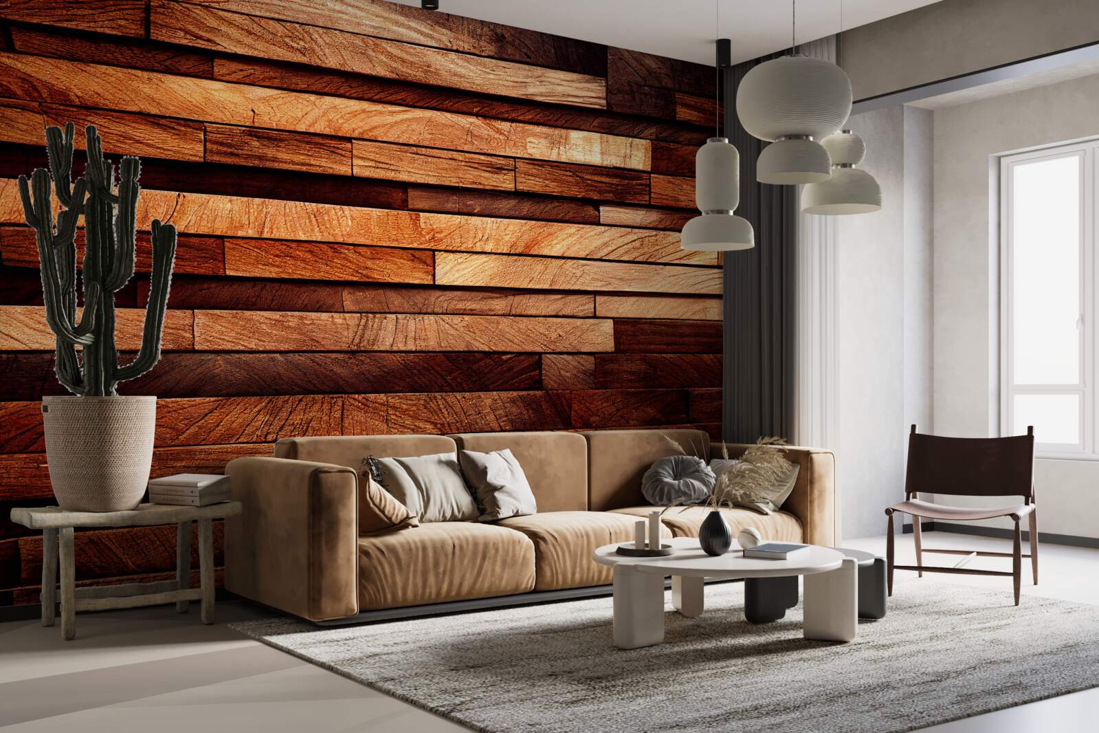 Fototapet perete din lemn asamblat din grinzi