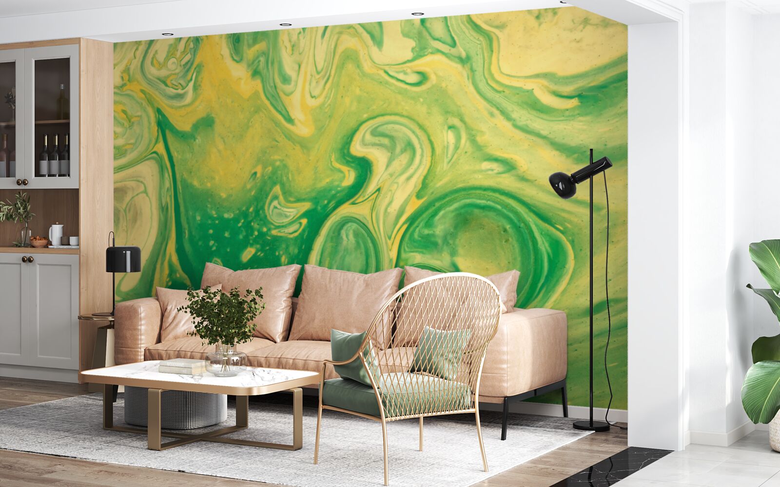 Fototapet pete verzi-galbene pe fundal