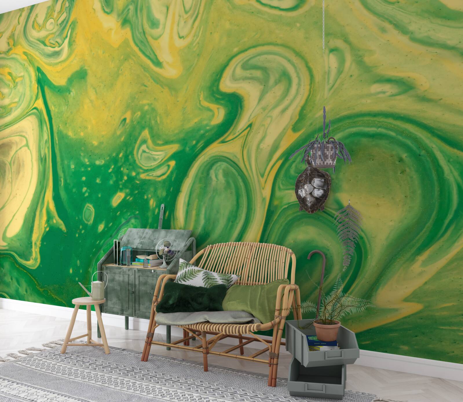 Fototapet pete verzi-galbene pe fundal