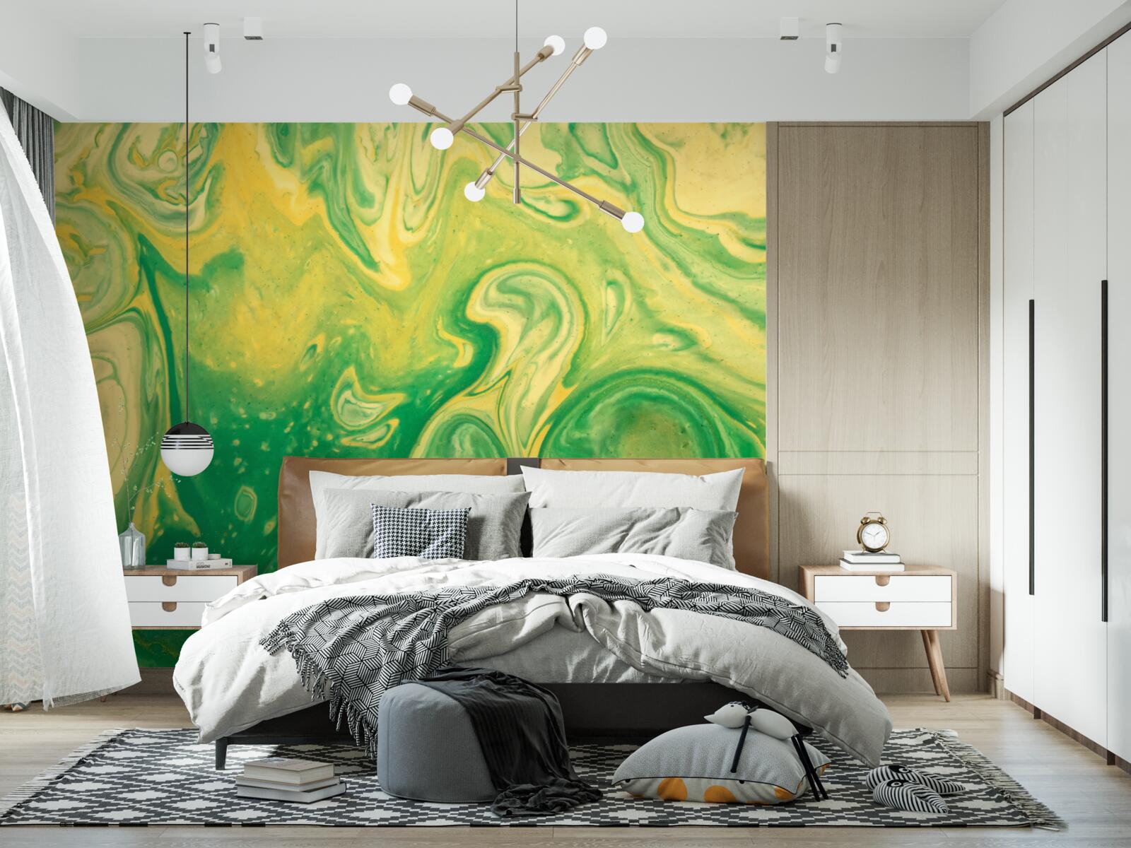 Fototapet pete verzi-galbene pe fundal