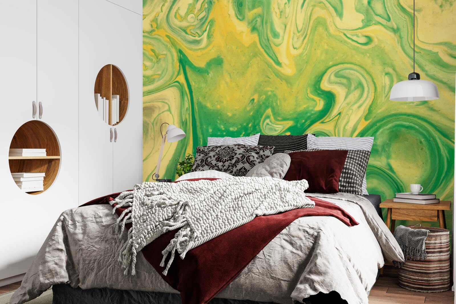 Fototapet pete verzi-galbene pe fundal