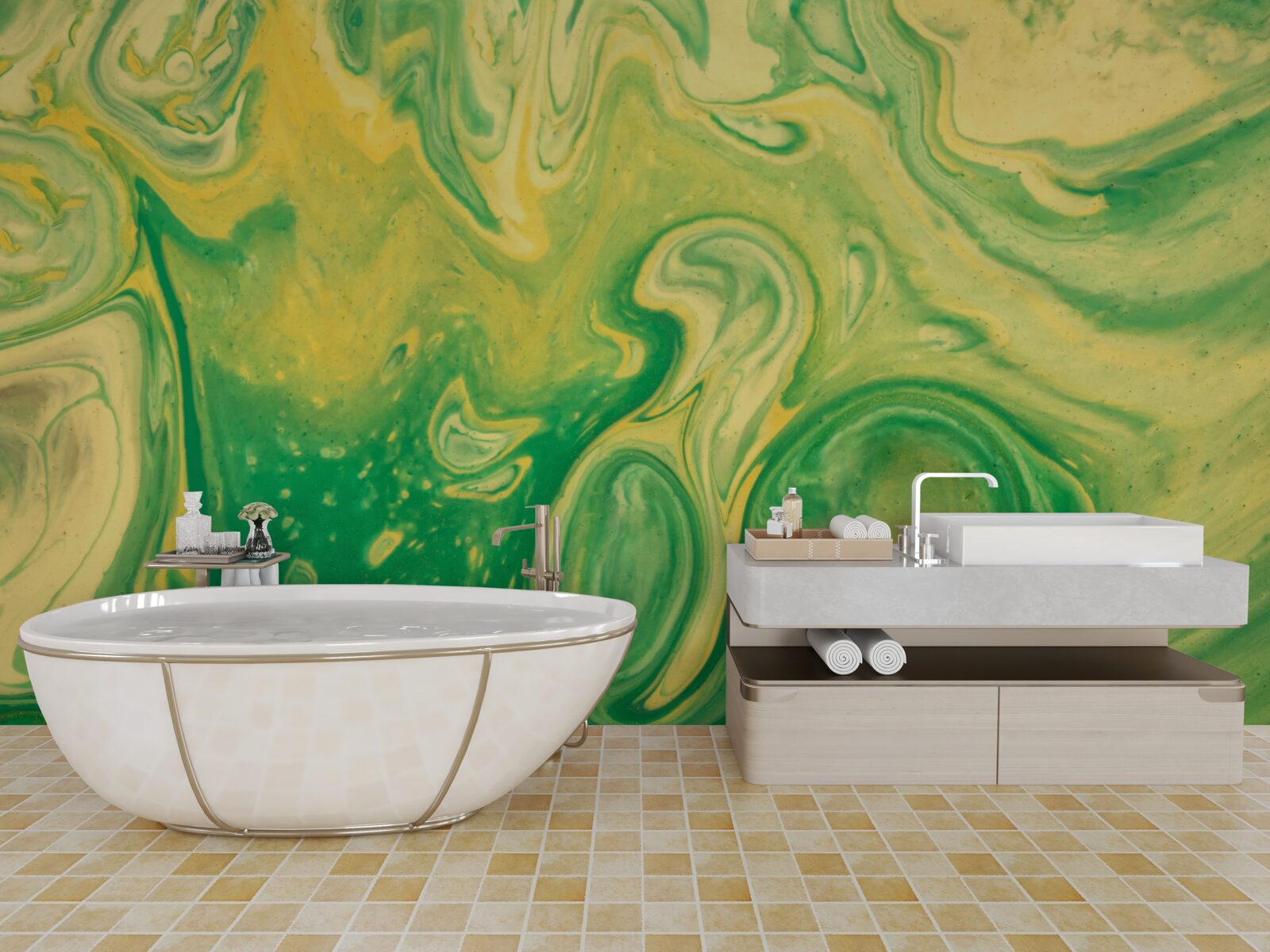 Fototapet pete verzi-galbene pe fundal