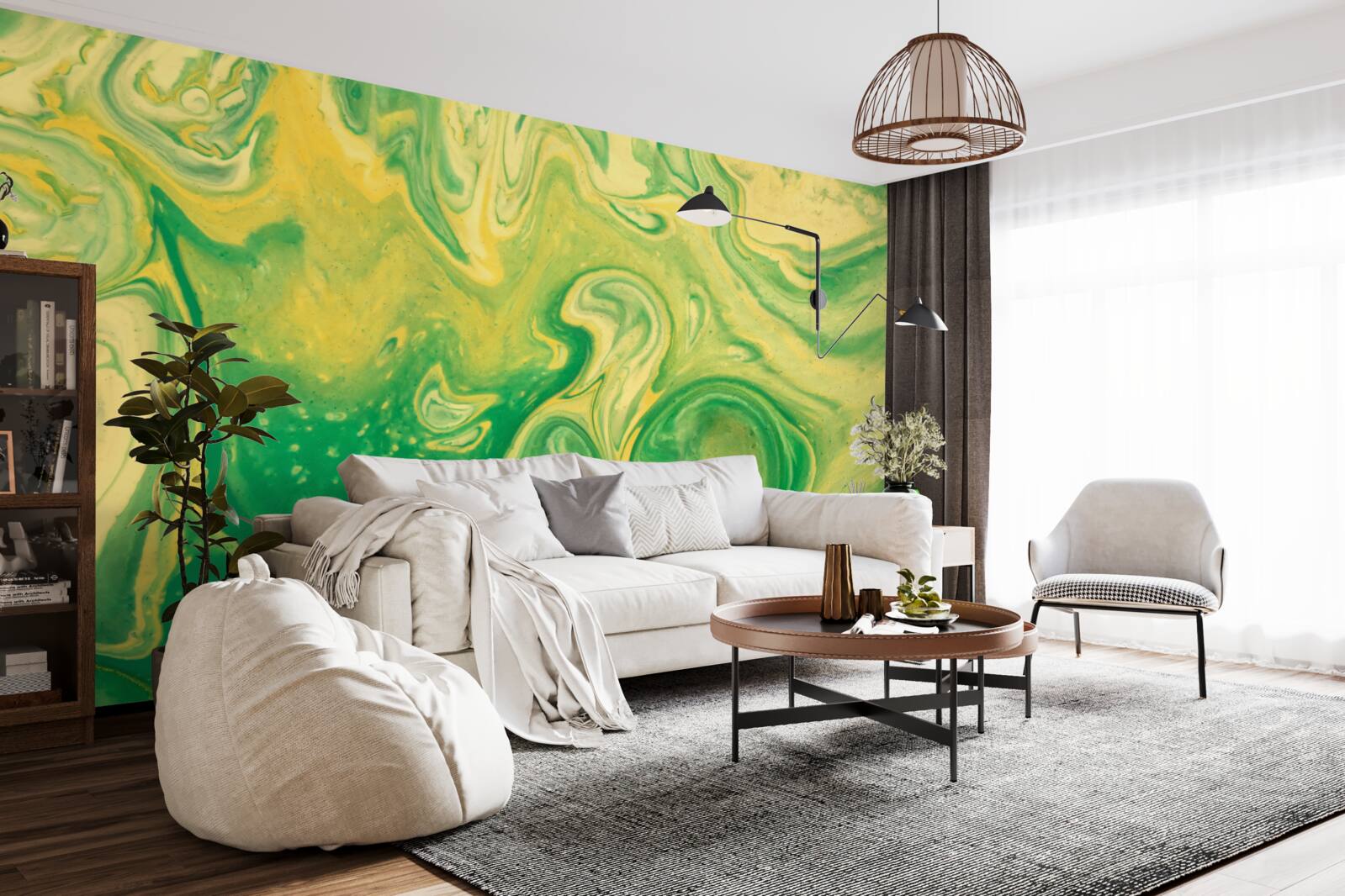 Fototapet pete verzi-galbene pe fundal