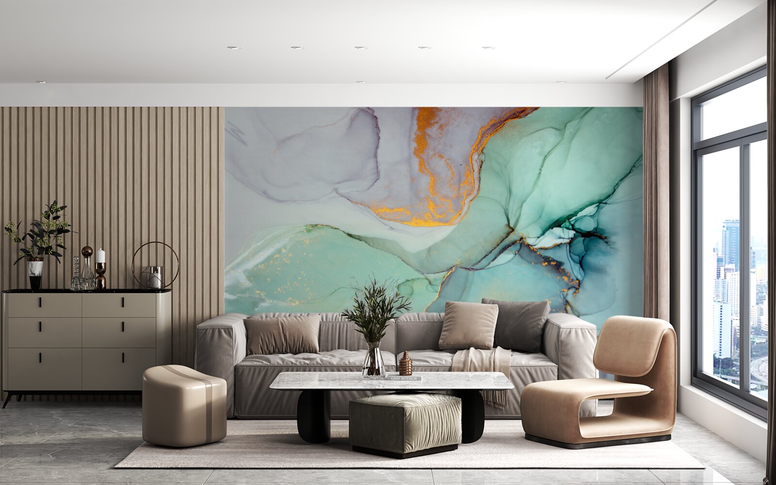 Fototapet nuanța turcoaz a designului