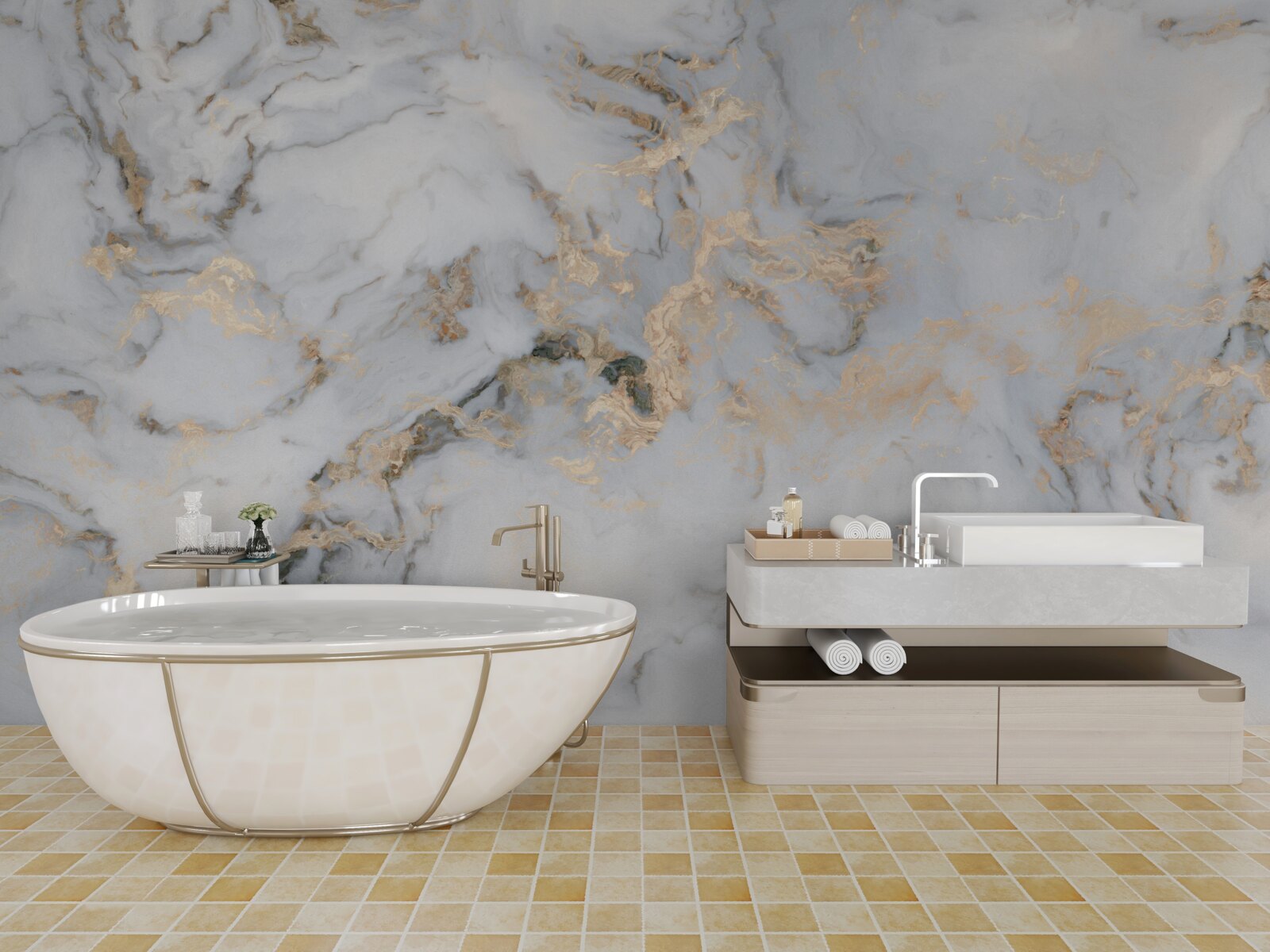 Fototapet marmură cu accent de malachit