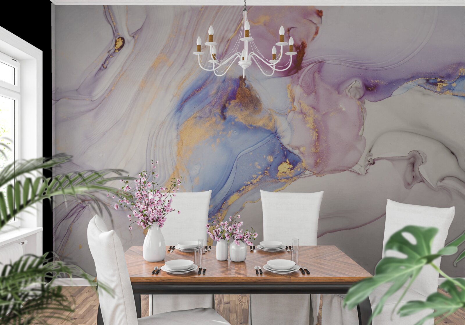 Fototapet fundal de marmură cu abajur pat acuarelă