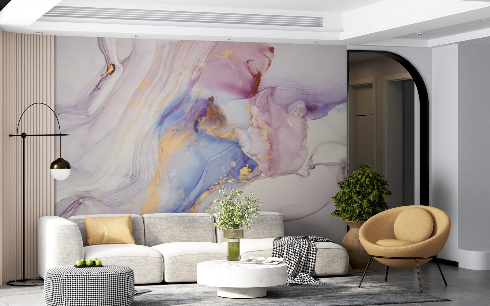 Fototapet fundal de marmură cu abajur pat acuarelă