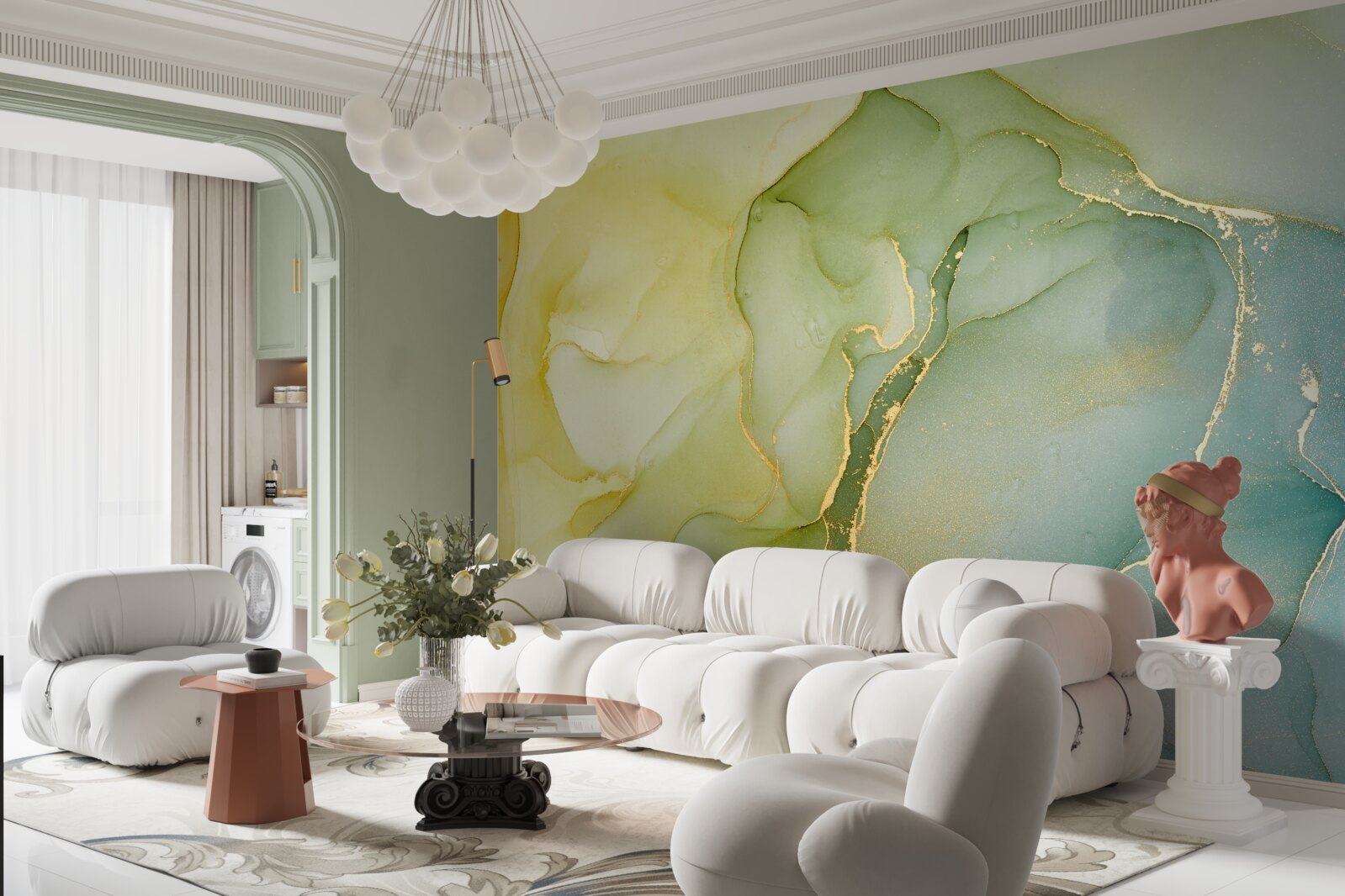 Fototapet fundal marmorat în nuanțe de mentă