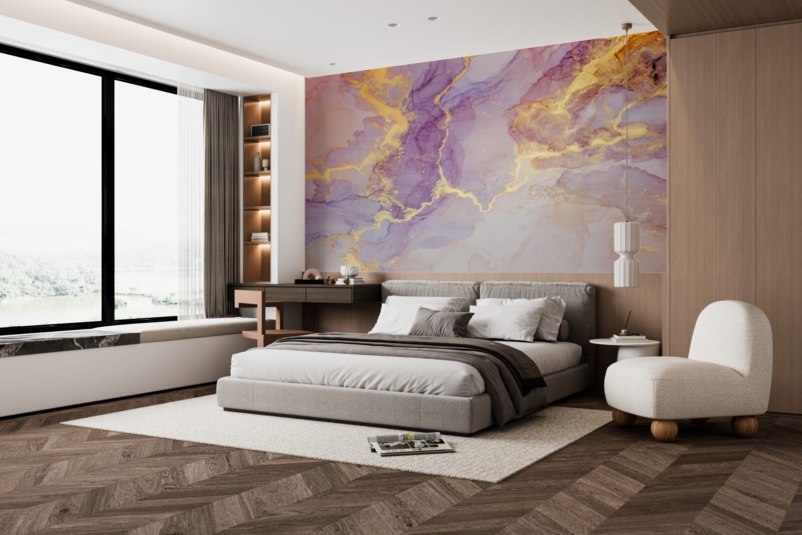 Fototapet lichid lila cu o nuanță aurie