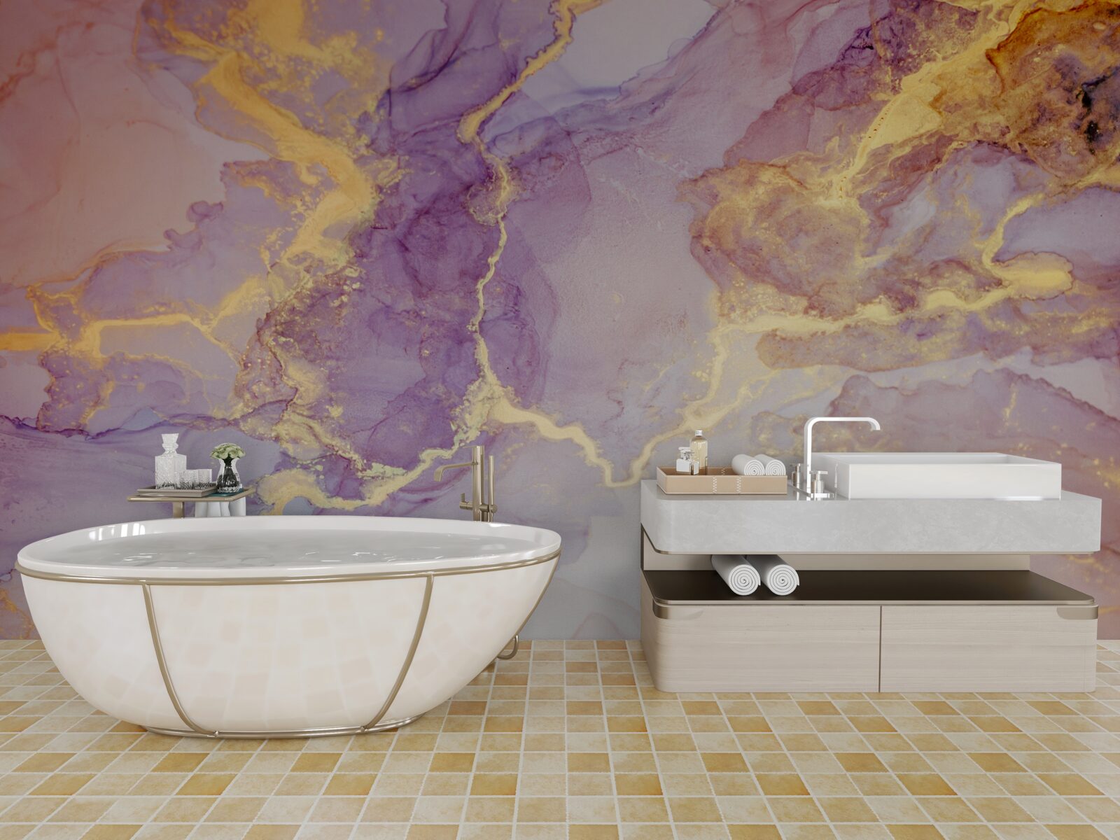 Fototapet lichid lila cu o nuanță aurie