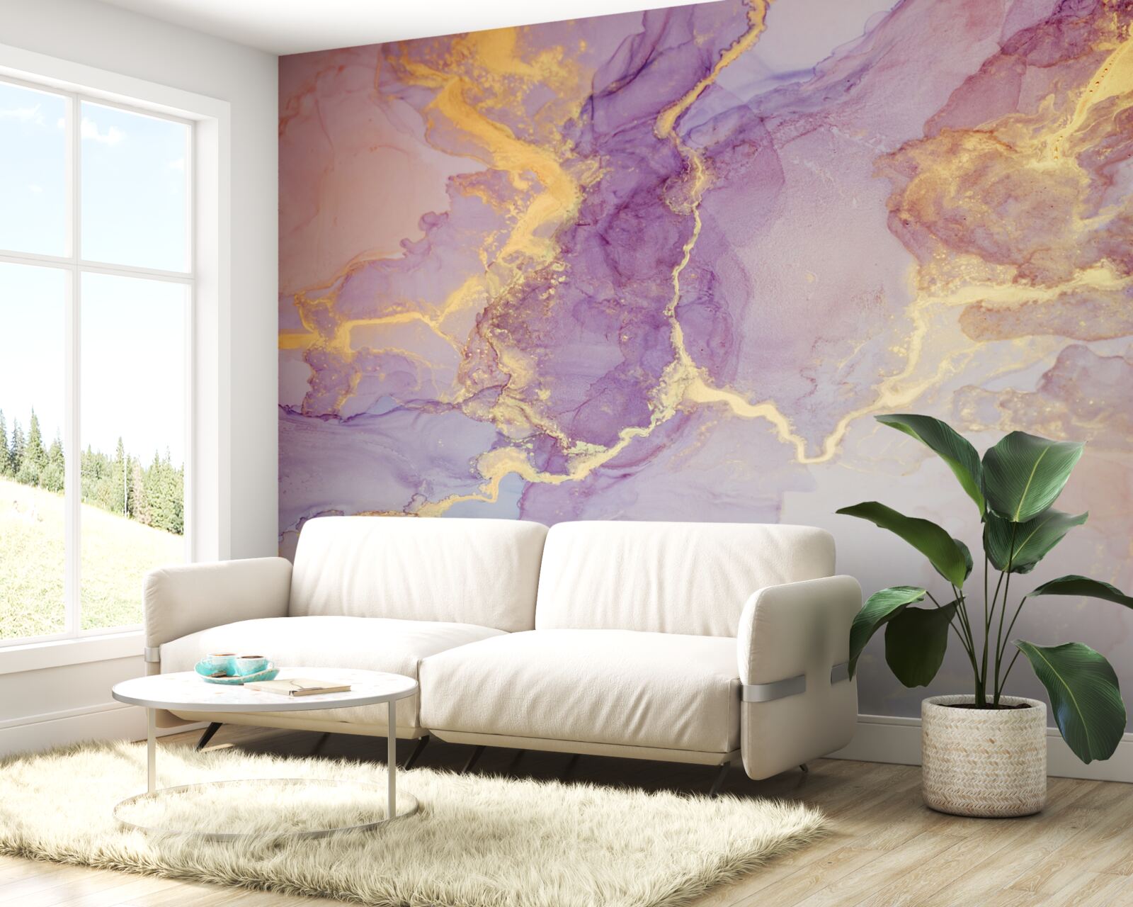 Fototapet lichid lila cu o nuanță aurie