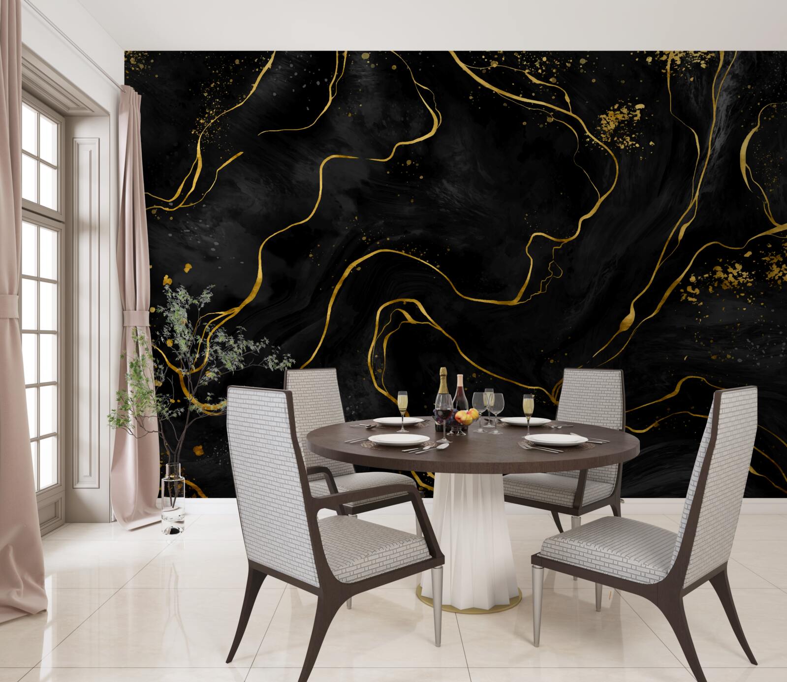 Fototapet fundal de marmură în nuanțe de negru și auriu