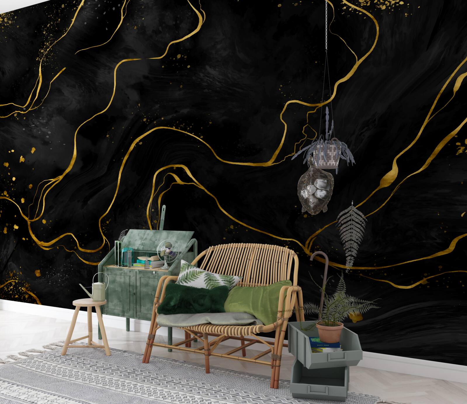 Fototapet fundal de marmură în nuanțe de negru și auriu