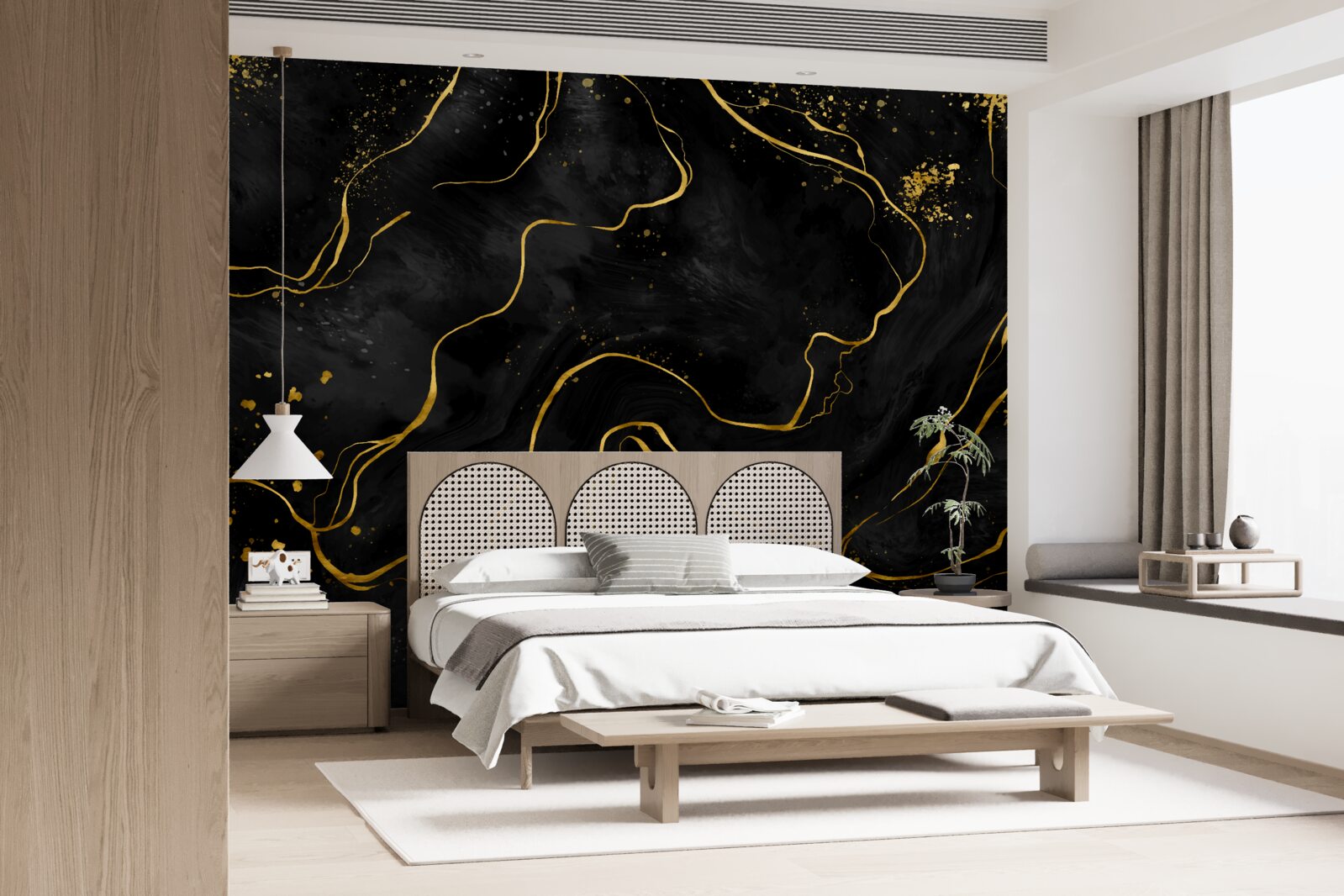 Fototapet fundal de marmură în nuanțe de negru și auriu