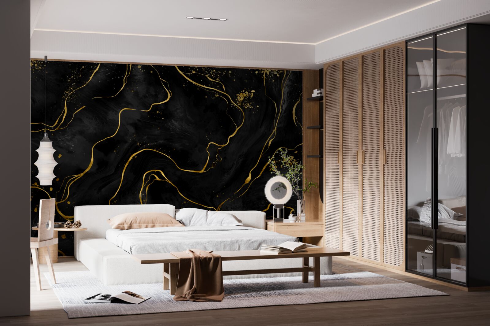 Fototapet fundal de marmură în nuanțe de negru și auriu