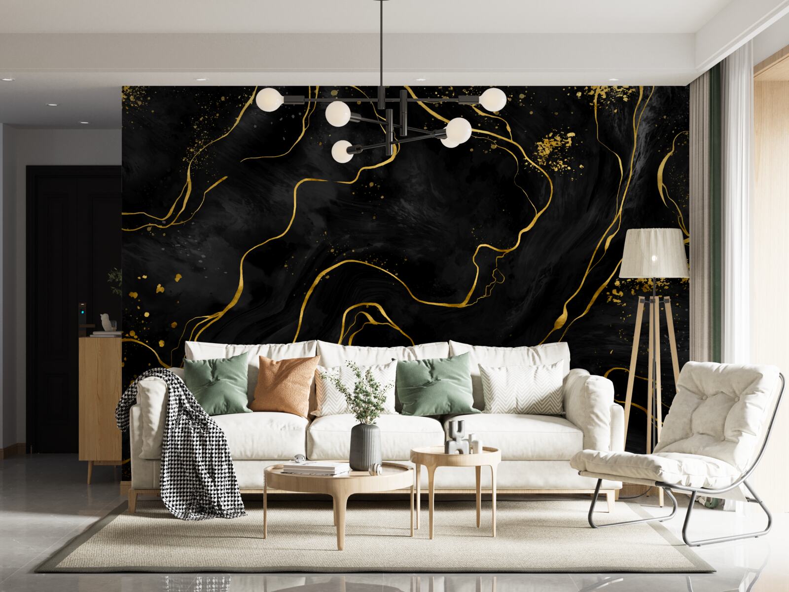 Fototapet fundal de marmură în nuanțe de negru și auriu