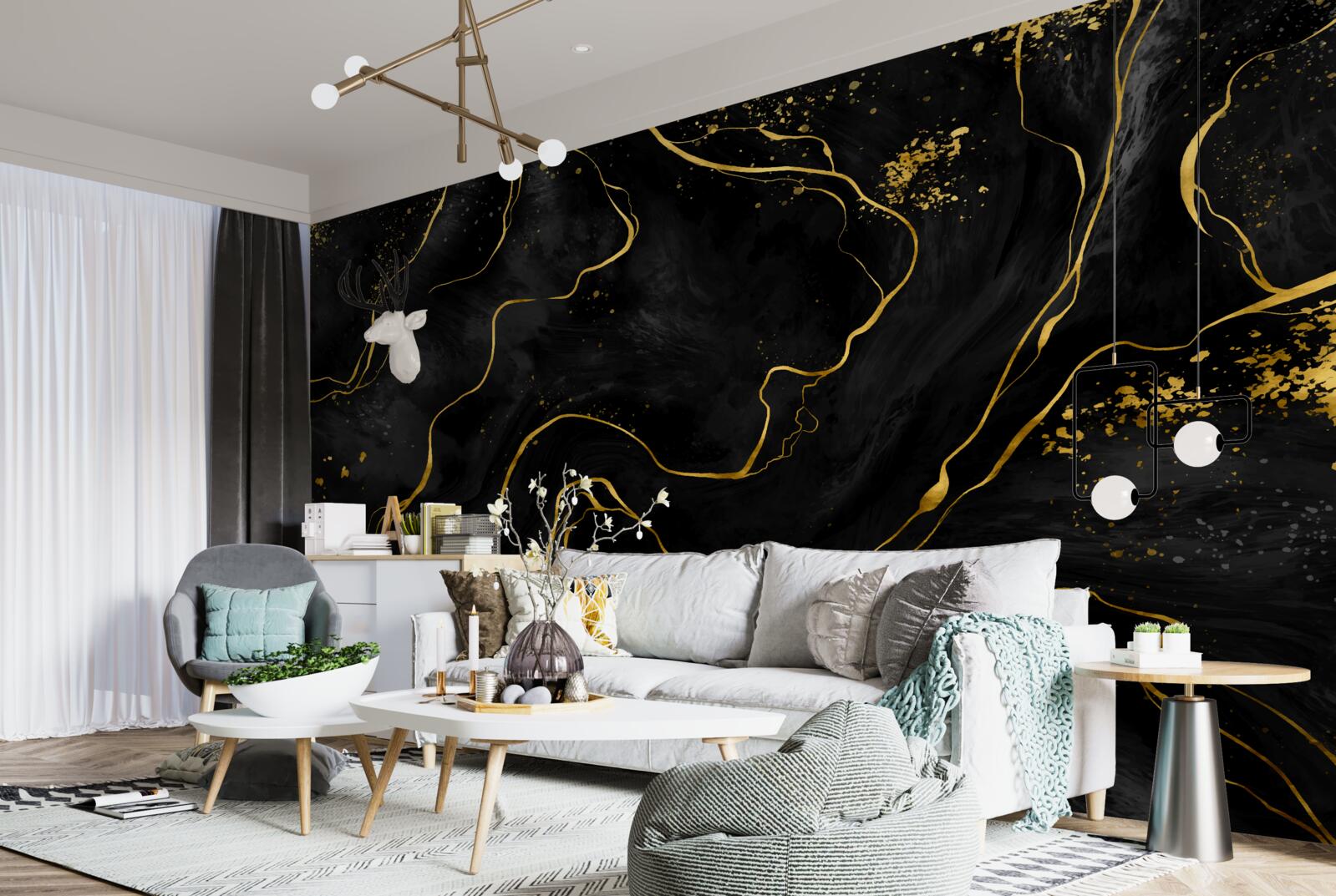 Fototapet fundal de marmură în nuanțe de negru și auriu