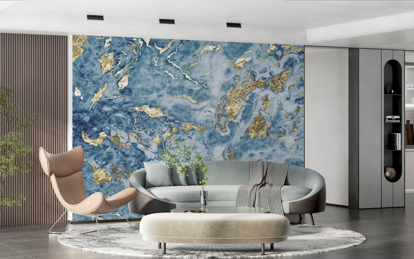 Fototapet marmură albastră cu nervuri aurii