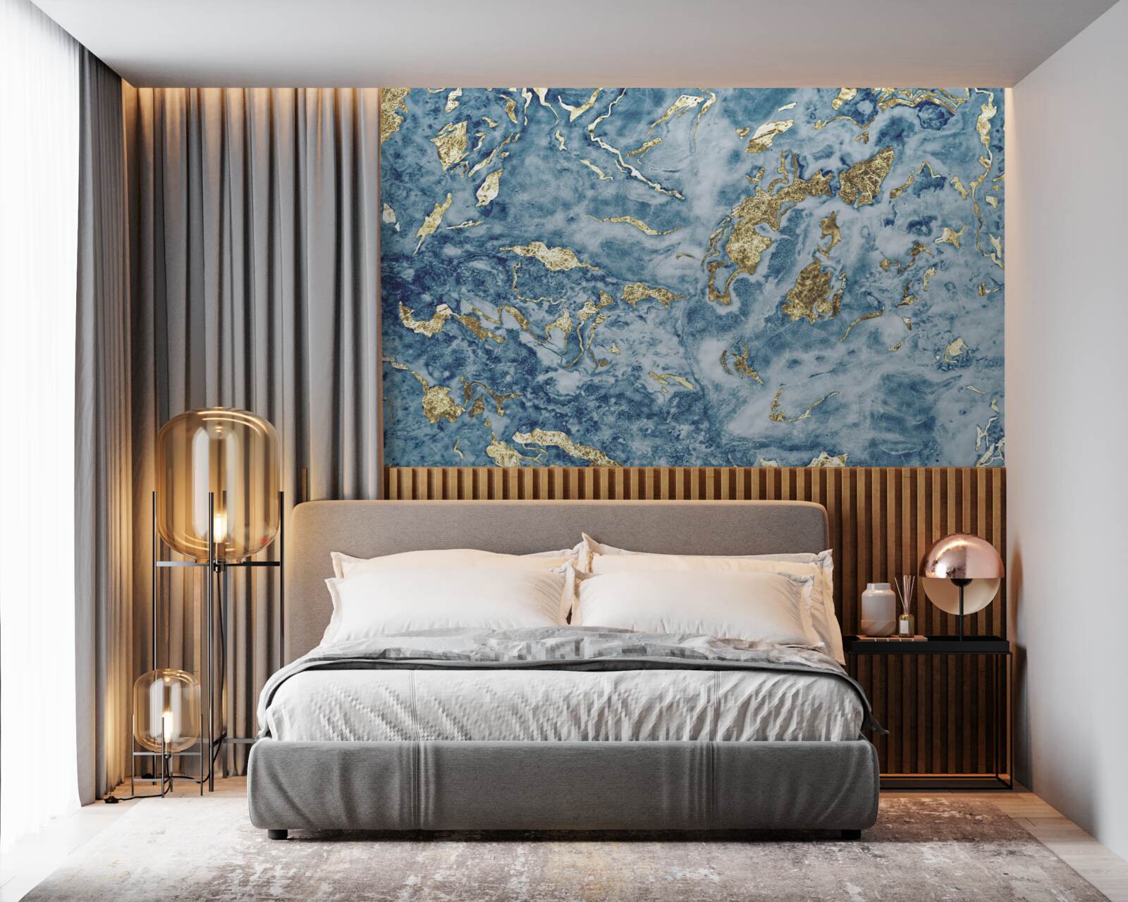 Fototapet marmură albastră cu nervuri aurii