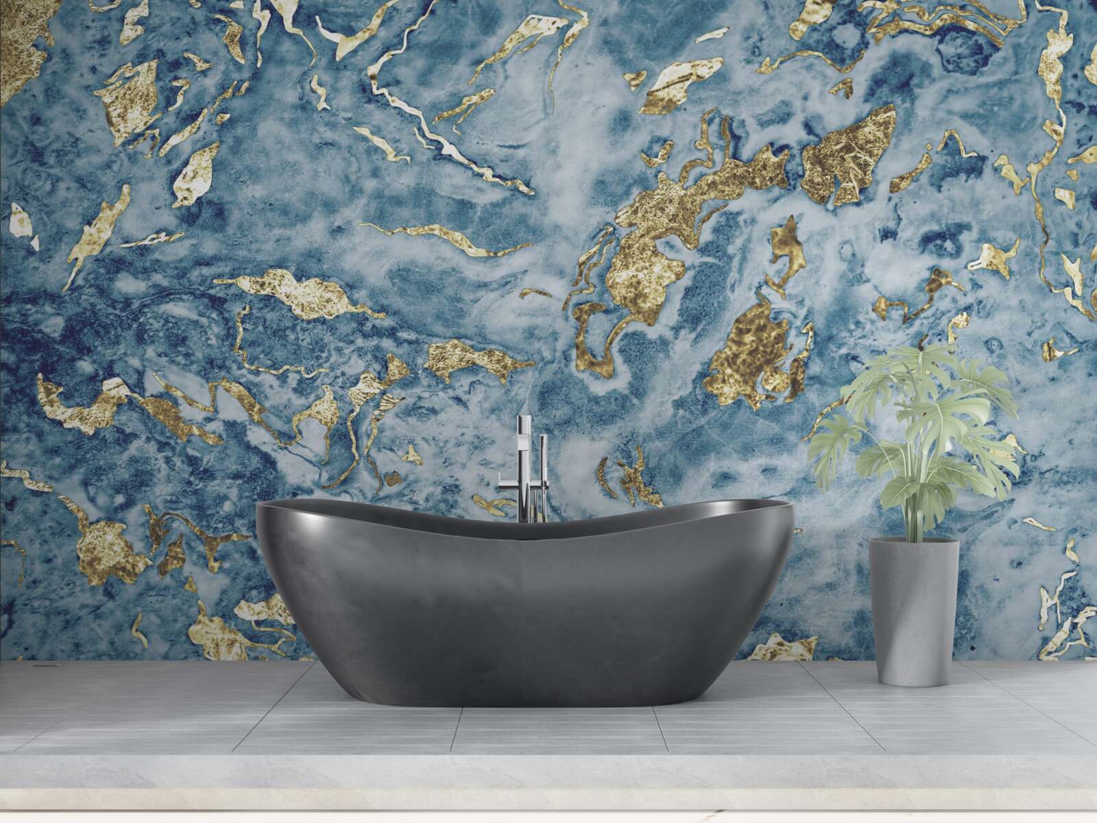 Fototapet marmură albastră cu nervuri aurii