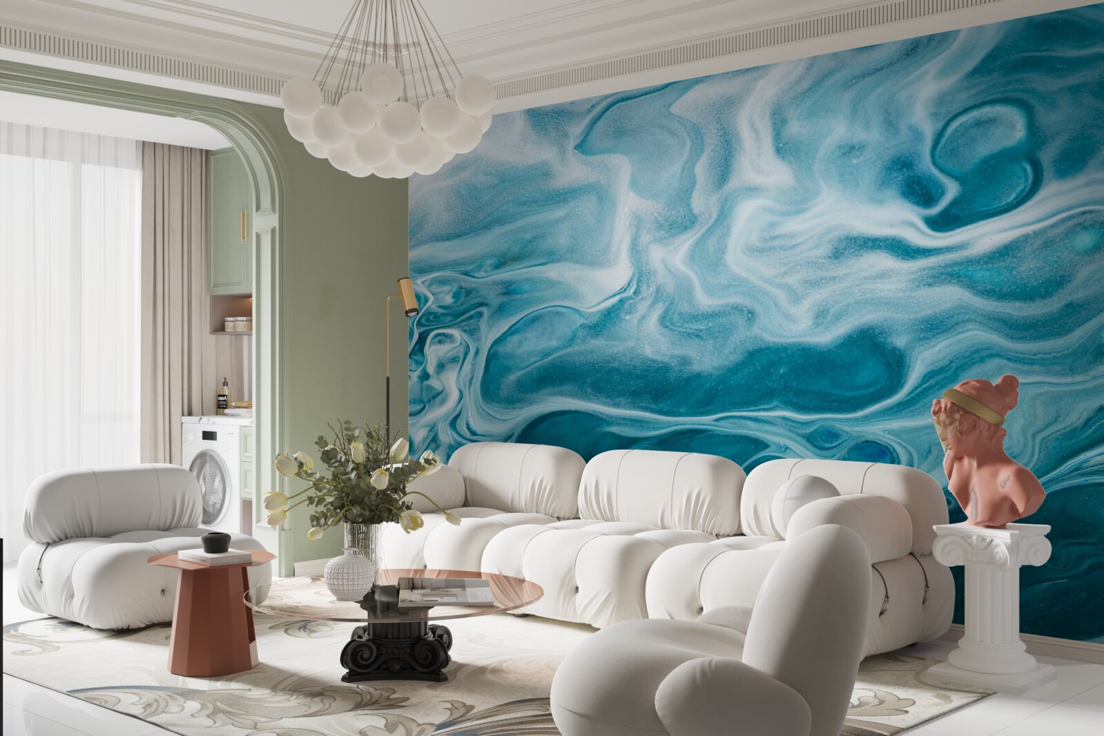 Fototapet nuanță subtilă turcoaz de marmură