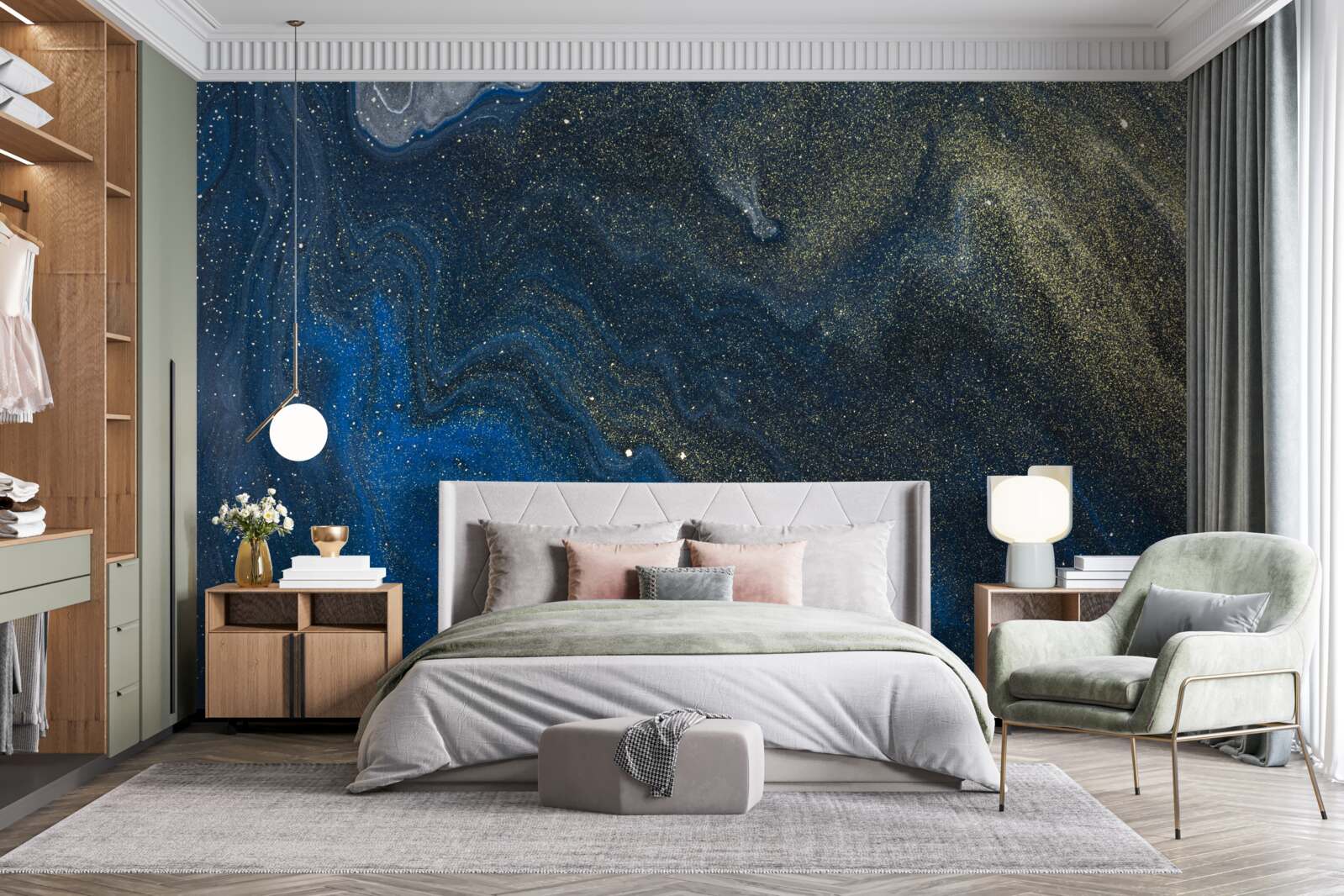 Fototapet praf albastru-auriu