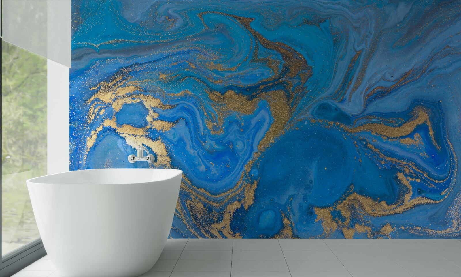 Fototapet albastru și auriu în stil marmură