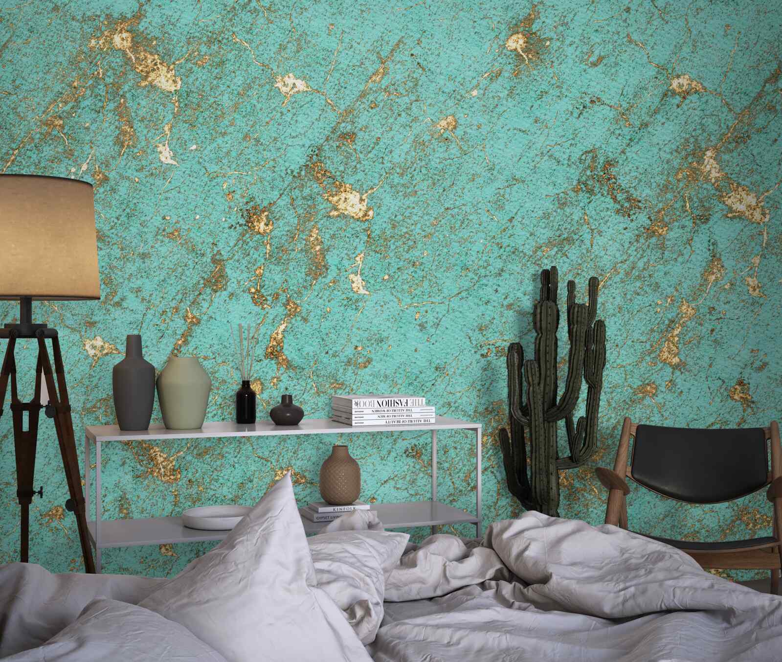 Fototapet smarald auriu în marmură