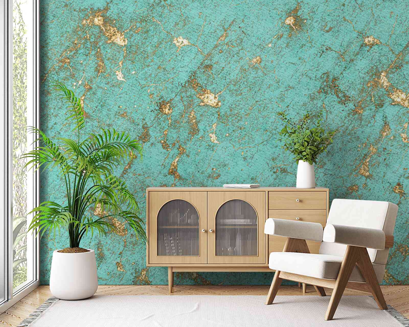 Fototapet smarald auriu în marmură