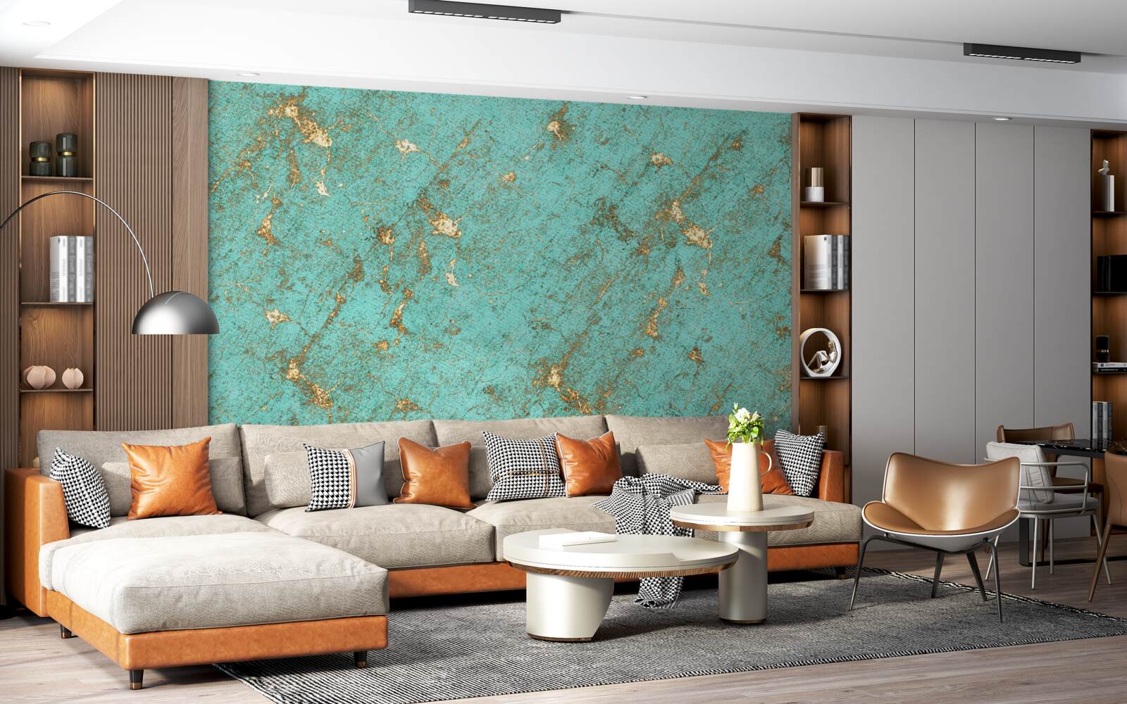 Fototapet smarald auriu în marmură