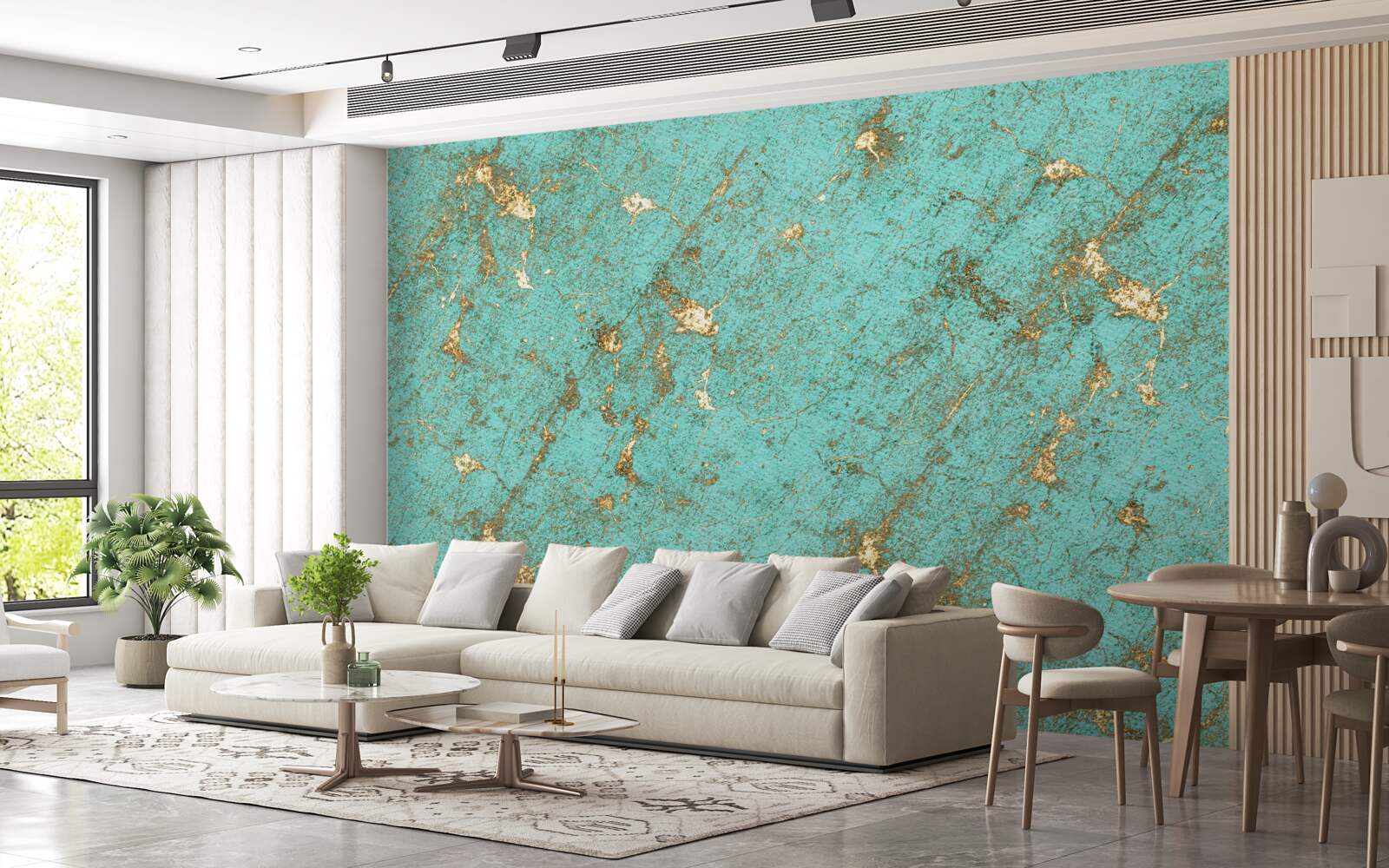 Fototapet smarald auriu în marmură