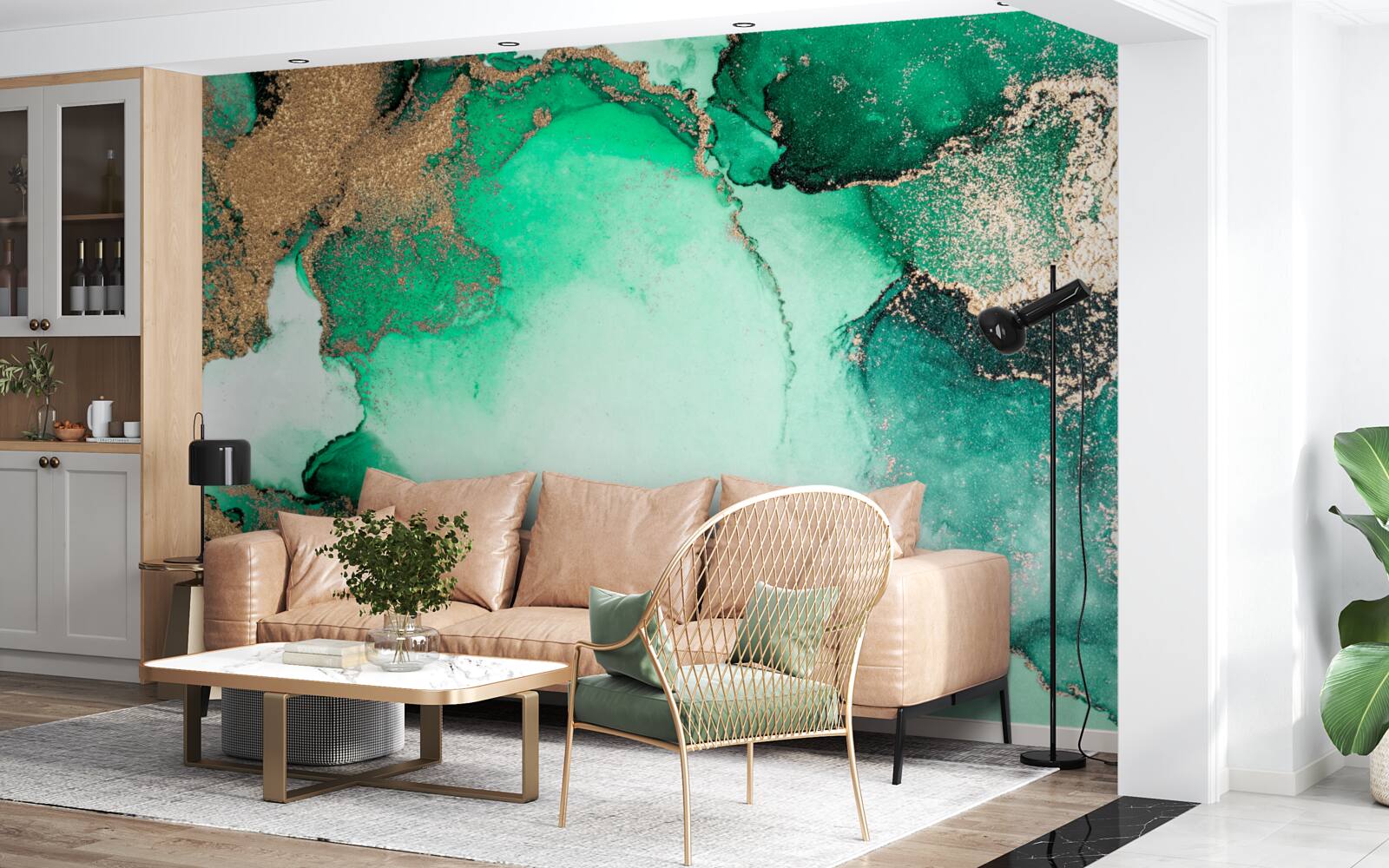 Fototapet fundal abstract verde auriu